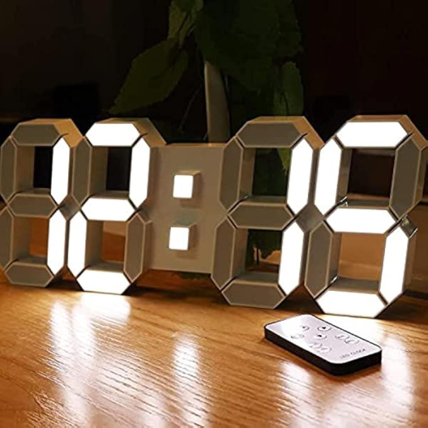 MSAFF 15'' 3D LED Digital Wall Clock with Remote Control, 12/24H Date Temperature Snooze Auto Adjustable Brightness, Desk Alarm Clock Fashion White Nightlight Decor for Bedroom, Kid, Office, Kitchen