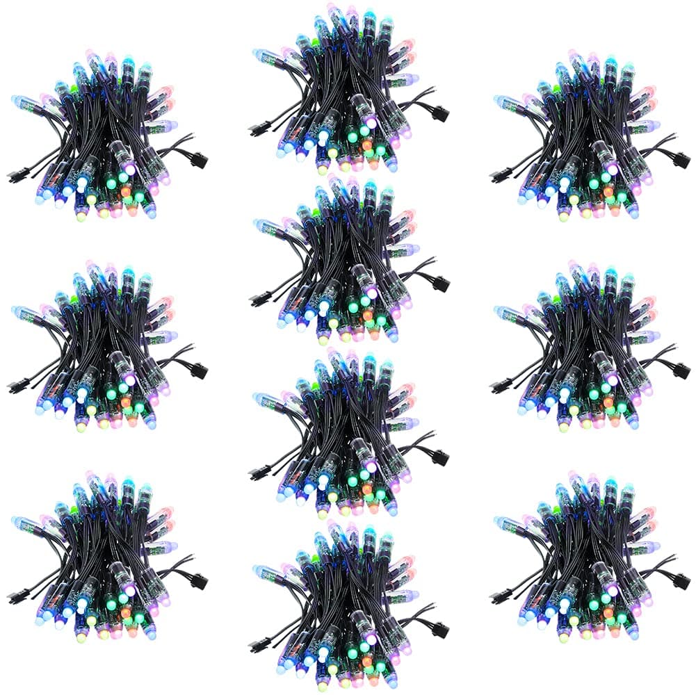 ALITOVE WS2811 RGB LED Pixels Light Individually Addressable 12mm Diffused Full Color Bullet Pixels DC 5V IP68 Waterproof 500pcs for Outdoor LED Screen Billboard House Halloween Christmas Decor