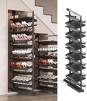 Pull-Out Shoe Rack Organizer for Closet Shoe Cabinet,Adjustable Height Retractable Metal Stackable Shoe Rack, Vertical Shelf Organizer for Small Bedroom Closet, Space Saving Storage, Black(48cm,13 Tie