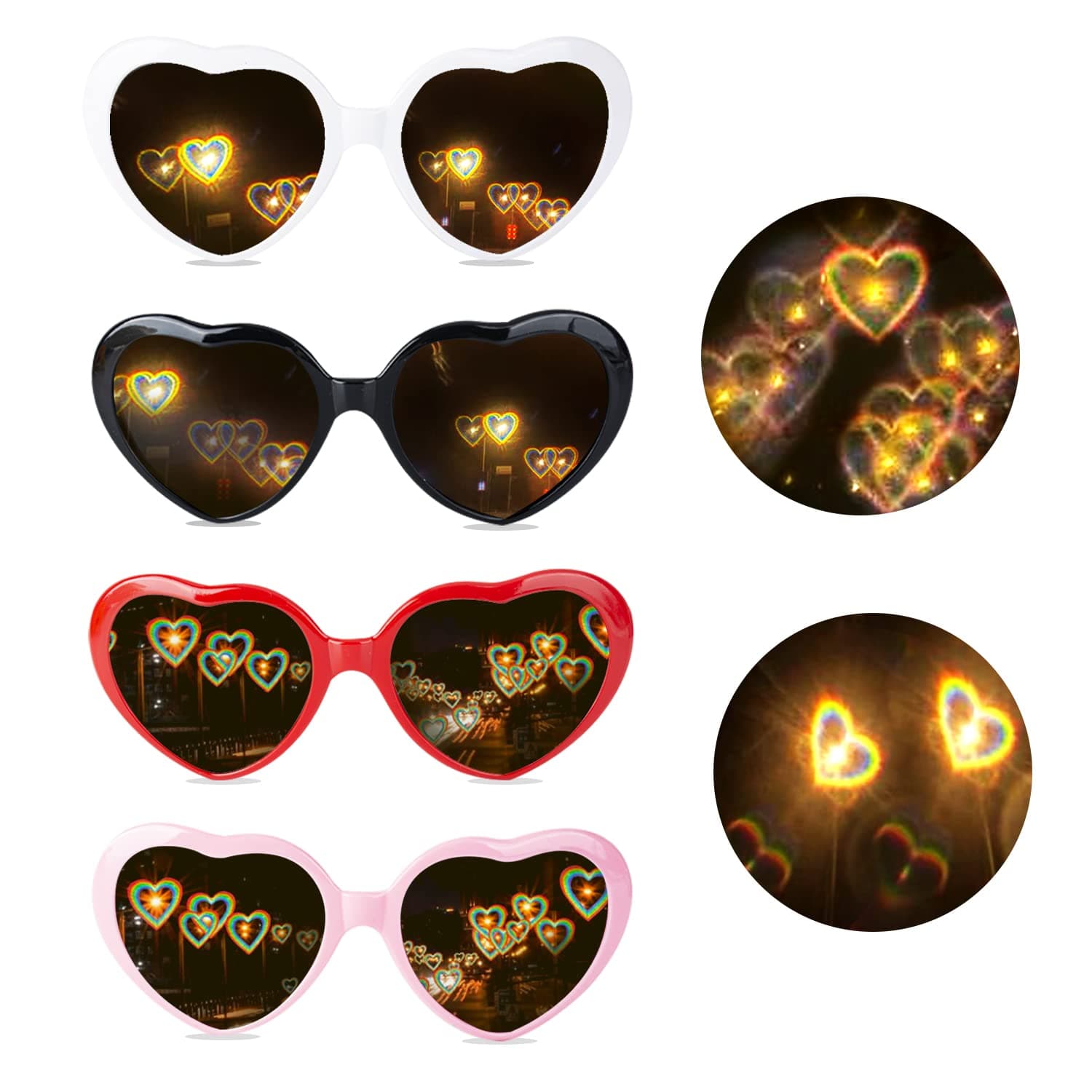 AWAVM 4 Pieces Heart Glasses Effect, 3D Heart Glasses, Diffraction Glasses, Funny Glasses for Carnival, Music Festivals, Party, Bar, Fireworks, Music, Outdoors, Party, Bar, Night Club,15x3.5