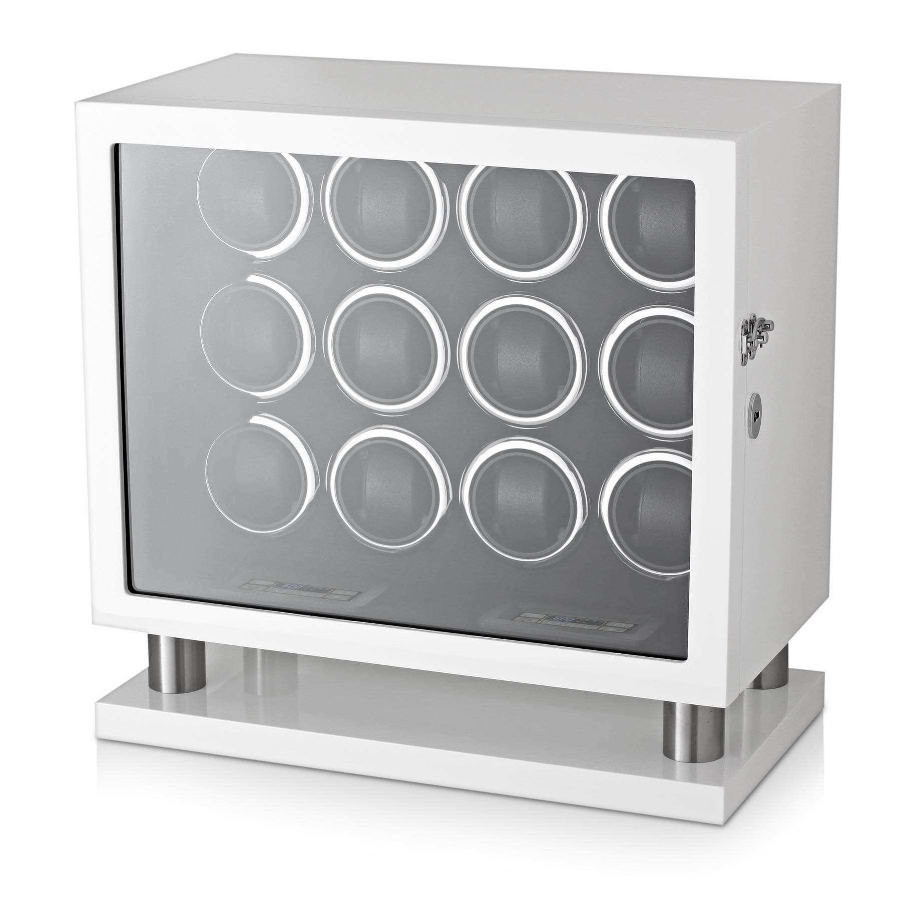 12 Watch Winder for Automatic Watches with LED Backlight and LCD Touchscreen Control (White + Black)