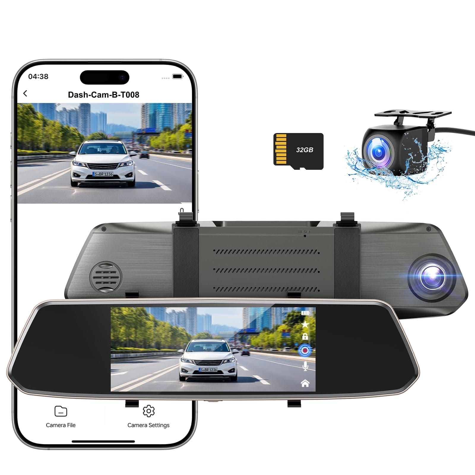 【2022 New Version】CHORTAU Mirror Dash Cam 7 Inches Touch Screen Full HD 1080P, Wide Angle Front Camera and Waterproof Rear Camera, Car camera with Emergency Recording, Reverse Monitor System
