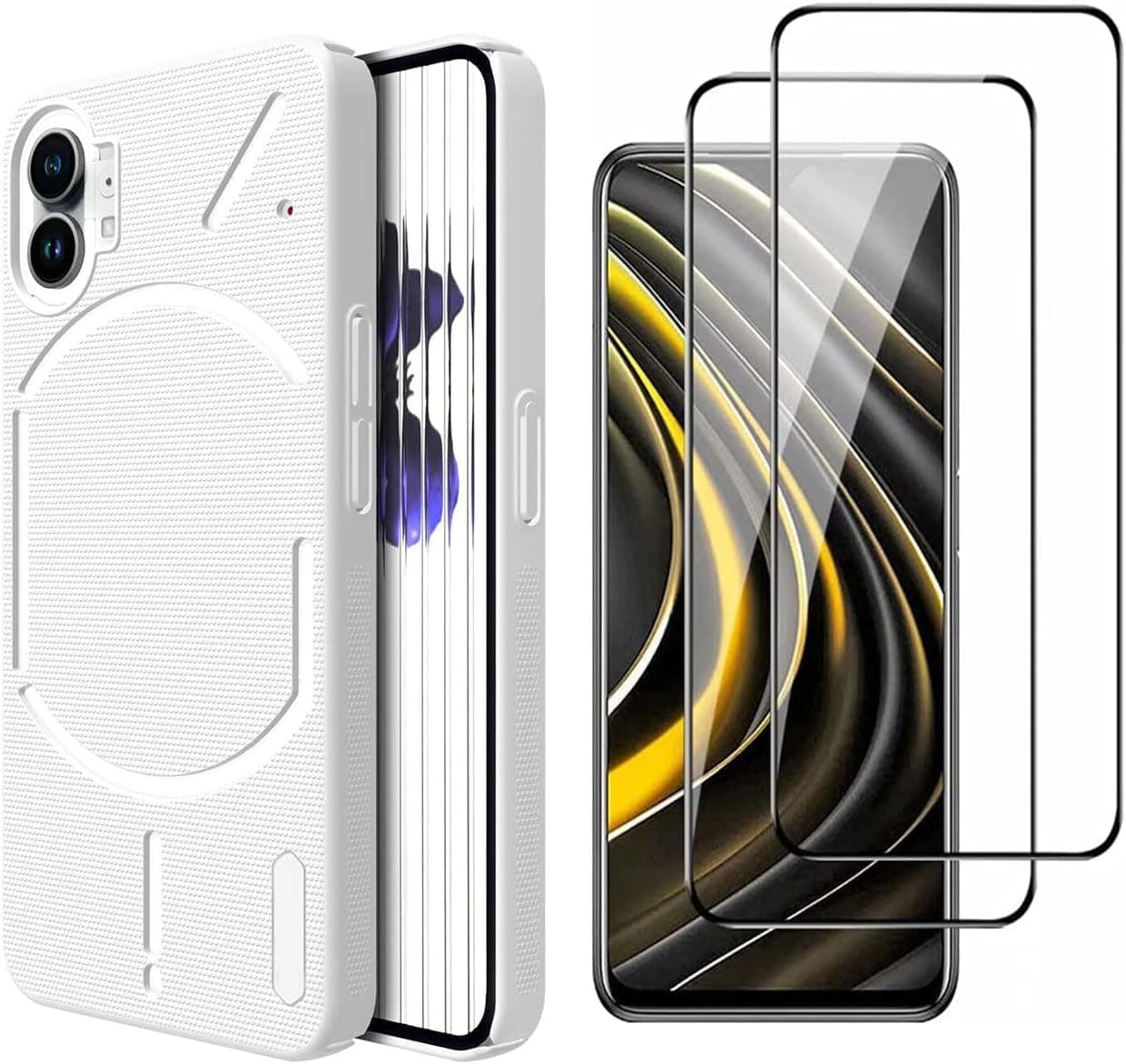 MIAIER[1+2] Case for Nothing Phone 2, with 2 Tempered Glass Screen Protector, Slim Frosted Case Full Cover Protection, Anti-Fingerprint Simple Style Case for Nothing Phone 2 (Nothing Phone 2, White)