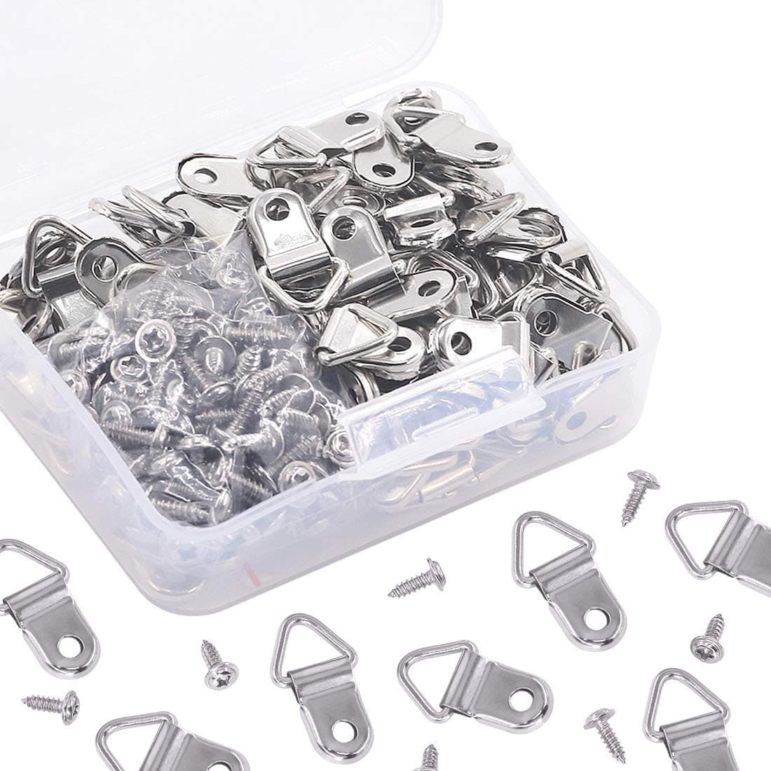 110Pcs Small Triangle Ring Picture Hangers Frame Hanging Hangers Single Hole with Screws for Wooden Frame and Cross Stitch