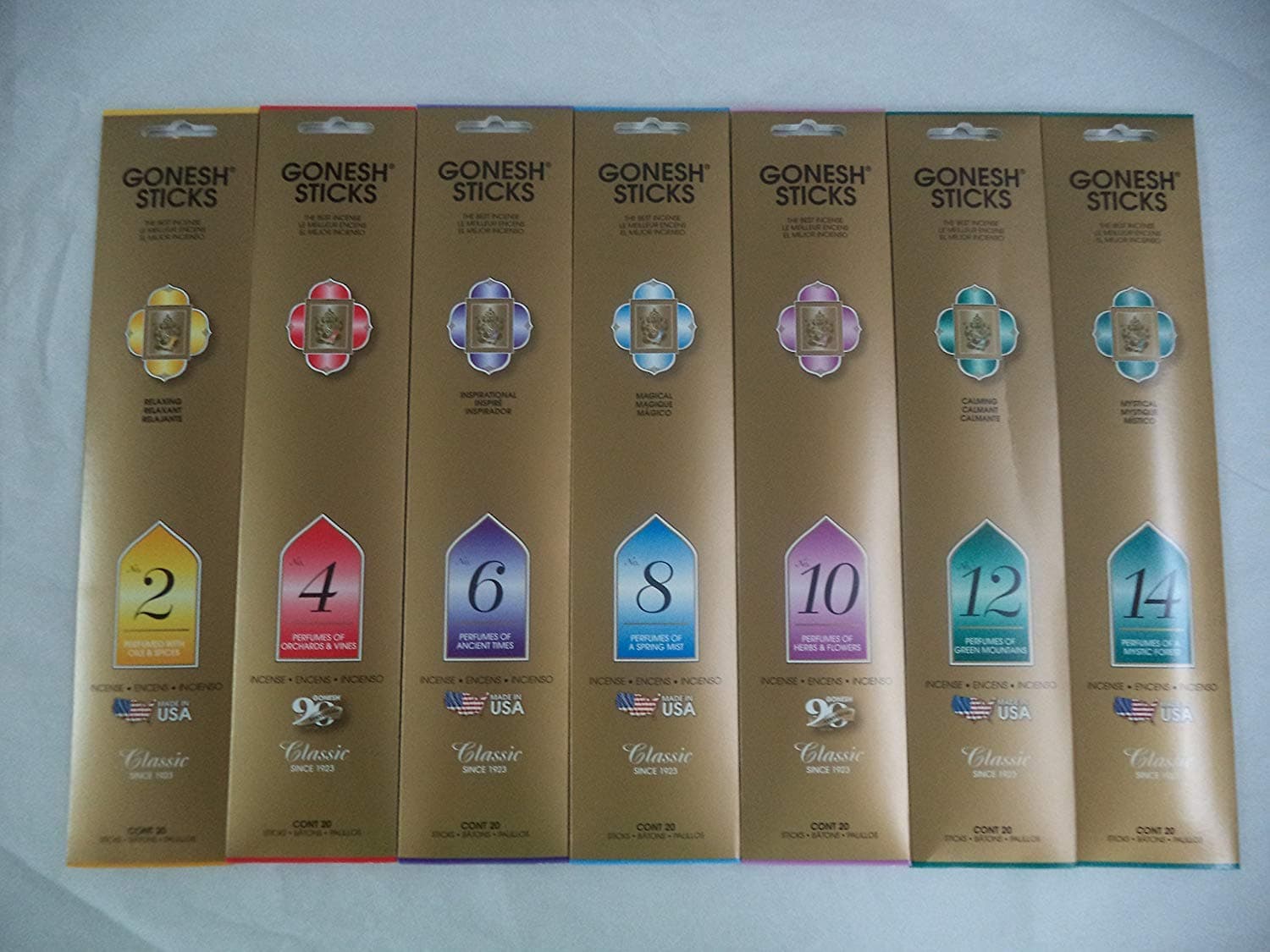 Gonesh 2 4 6 8 10 12 14 Incense Sampler 20 Sticks X 7 Packs (140 Stick)