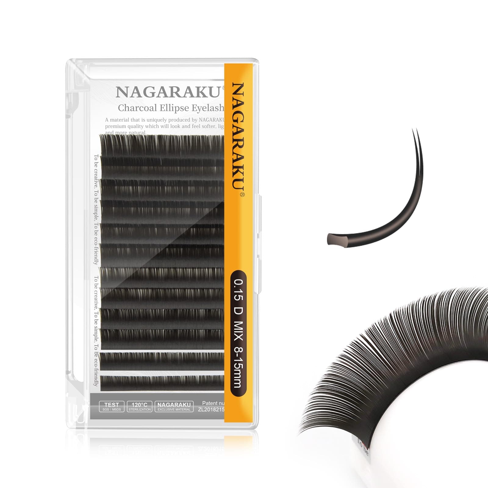 NAGARAKUEllipse Flat Eyelash Extension Professional Double Split Tip Individual False Lashes Supplies Eye Lashes Semi-Permanent U-shaped Design Charcoal More Softer 12 Rows（0.15mm D Curl 8-15mm）