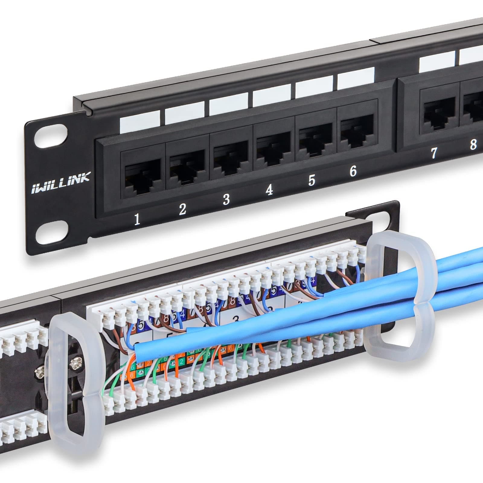 iwillink 24-Port Cat6 Patch Panel, 10Gbps RJ45 Keystone Network Panel for Rackmount or Wall Mount, Ideal for Gigabit Ethernet Connections