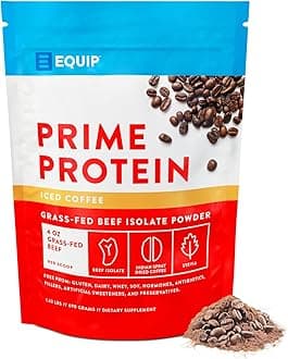 Equip Foods Prime Protein - Grass Fed Beef Protein Powder Isolate - Paleo and Keto Friendly, Gluten Free Carnivore Protein Powder - Iced Coffee, 1.52 Pounds - Helps Build and Repair Tissue