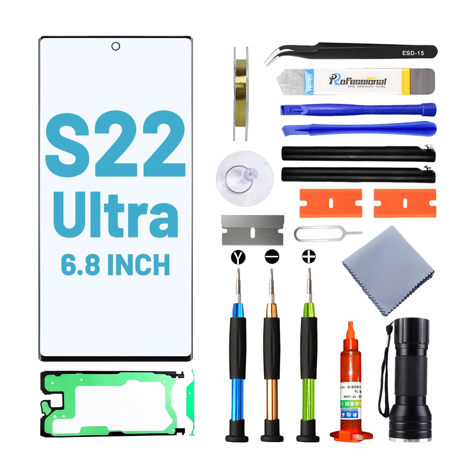 Screen Replacement for Samsung Galaxy S22 Ultra,Replacement Screen for Galaxy S22 Ultra Series 6.8 inch,Screen Repair Kit with Waterproof Adhesive(NO OLED & Touch Digitizer)