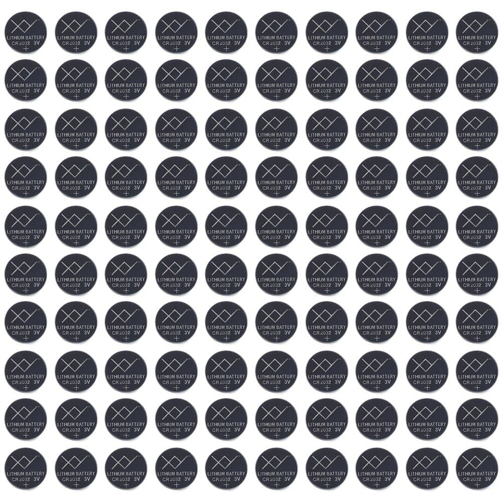 CR2032 Battery (100 Pack) | 220mAh 3 Volt (3V) Lithium Button Cell Coin Battery | Watch Batteries for Key Fobs, Garage Door Opener, TV Remote, Motherboard, Bluetooth Finders and More | Bulk 100 Count