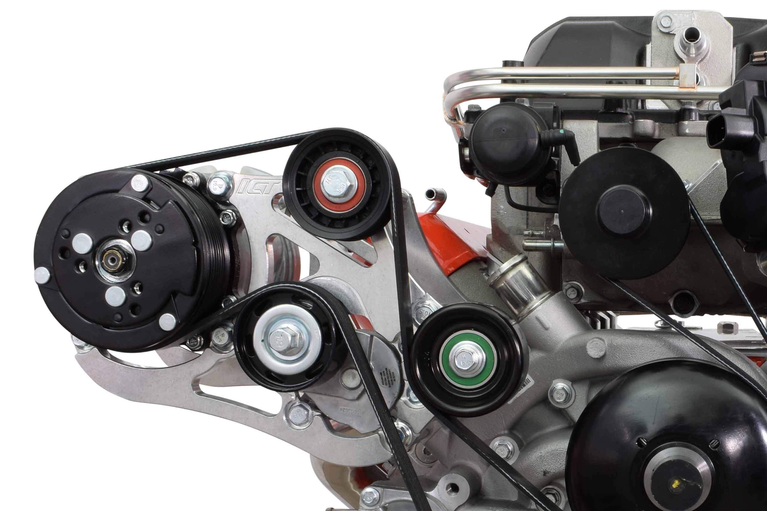 LSA Supercharger High Mount A/C Sanden 508 709 Compressor Bracket Kit CTS-V ZL1 6-Rib Heavy Duty Billet Aluminum Universal Air Conditioner Truck Spacing LS3 LM7 LS 551135-3-508