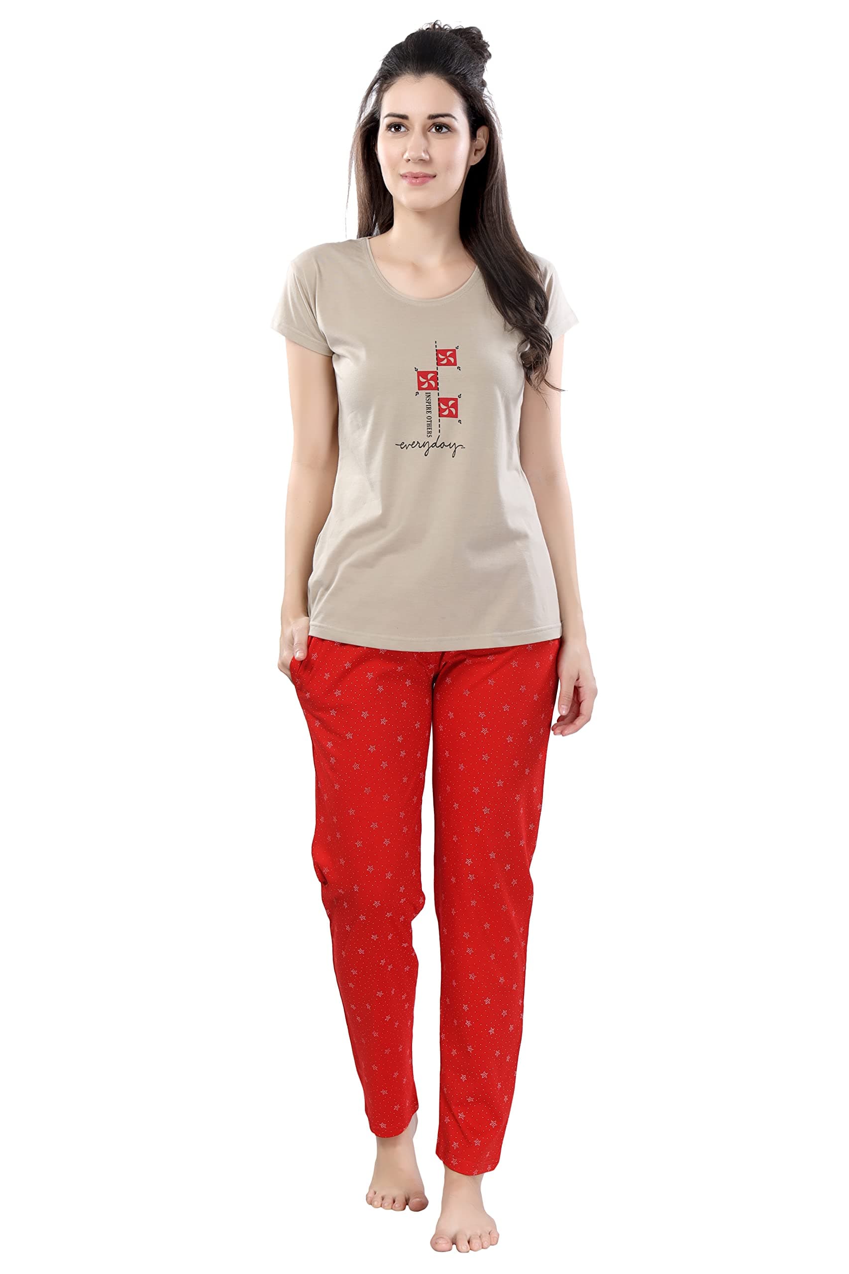 DZZOWomen's Cotton Printed Night Suit