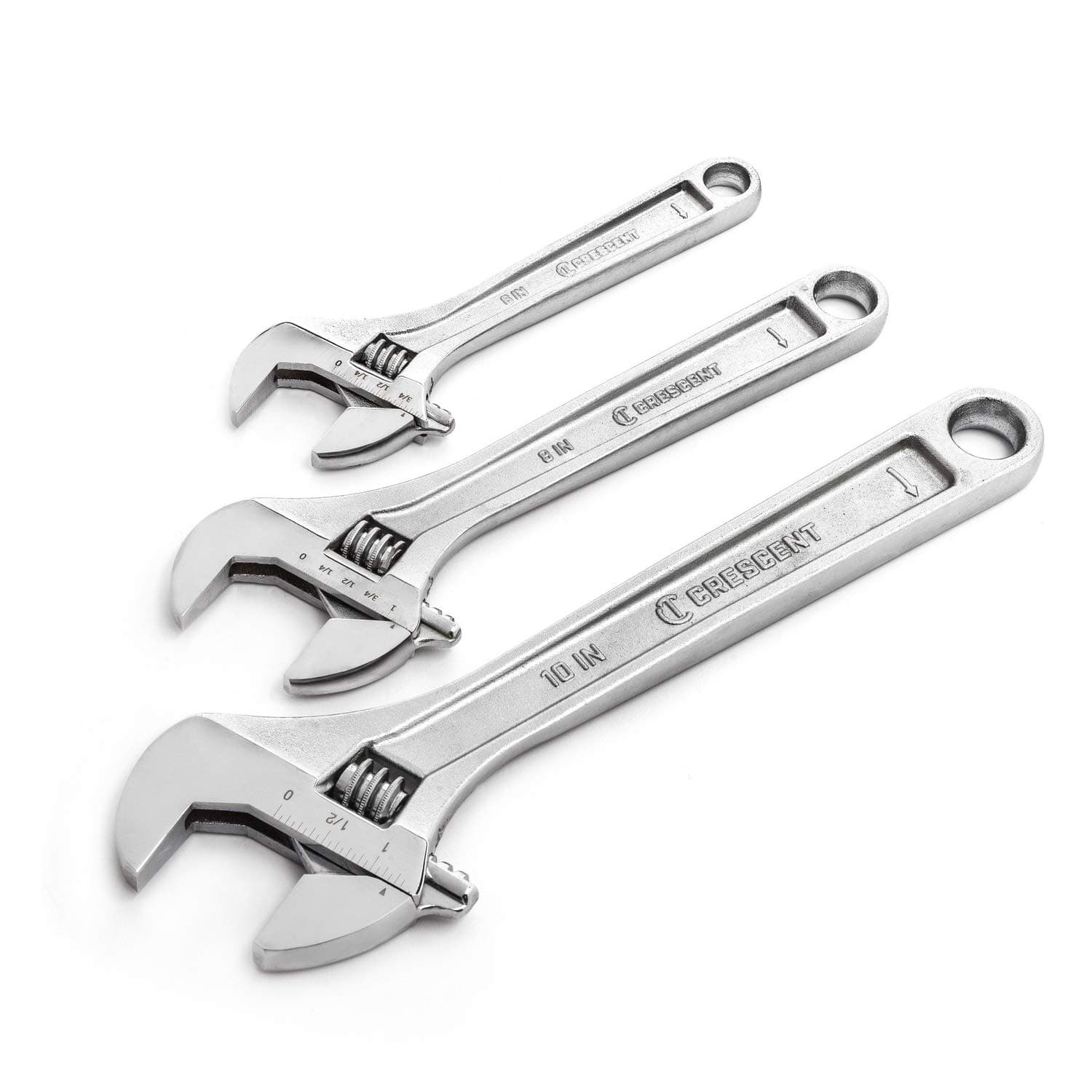 3 Pc. Adjustable Wrench Set 6", 8" & 10" - Mechanical & Plumbing Wrenches - With Larger Knurl & Hex Jaw - Chrome Plated to Resist Rust & Corrosion - Reduces Fatigue - Hand Tools - AC3PC