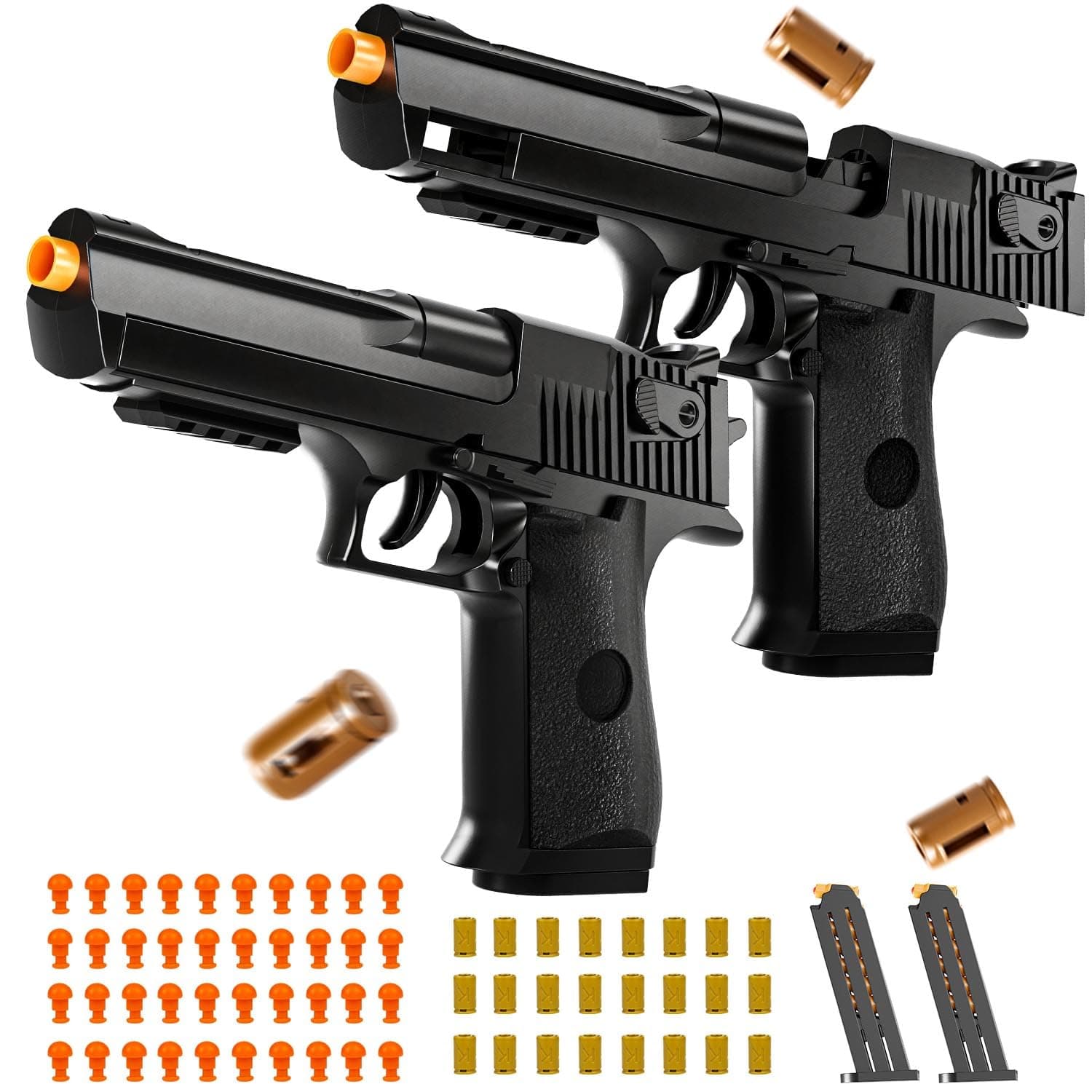 2 Pack Shell Ejecting Toy Gun - Semi-Automatic Handgun with Shell Ejection and Auto Rebound, Toy Foam Blasters & Stress Reducing Toys for Boys Girls Halloween Christmas Birthday Gifts (Black+Black)