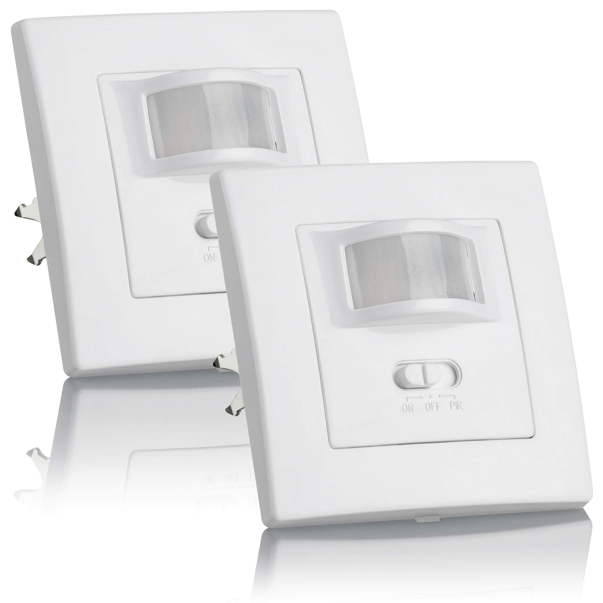 SEBSON 2x PIR Sensor Light Switch, Wall Mounted, Infrared Motion Sensor, LED suitable, Flush Mounted, Range max. 9m/160°, max. 500/200W, IP20, white