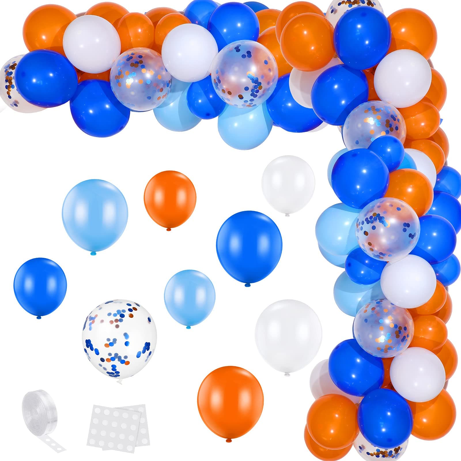 Sumind 110 Pcs Blue and Orange Balloon Arch Kit Different Size Latex Confetti Orange Blue White Balloon Garland War Party Decorations for Kids Target Sign Birthday Party Supplies