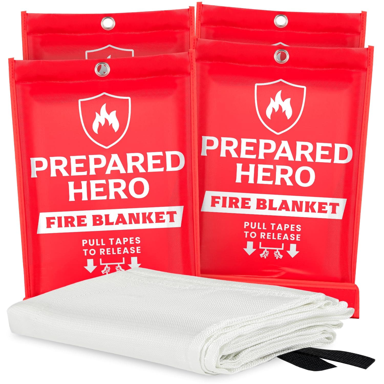 Prepared Hero Emergency Fire Blanket - 4 Pack - Fire Suppression for Kitchen, 40” x 40” Fiberglass Fire Blanket for Home