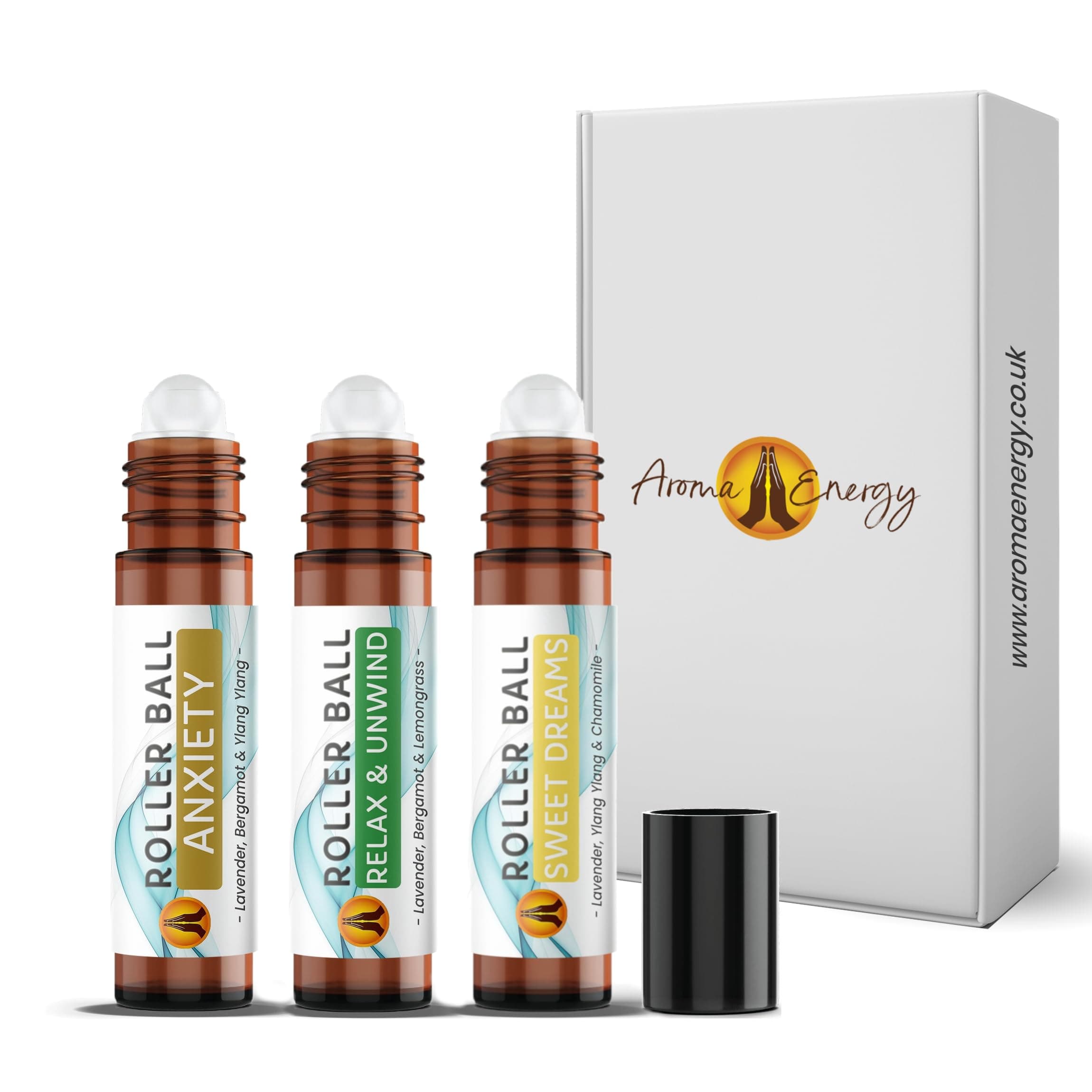 – Essential Oil Roll On Pulse Point Aromatherapy Gift Set - Anxiety Roller Ball Box Set 3 x 10ml – Sweet Dreams, Relax Unwind, Anxiety - Essential Oils for Skin | Made in UK, Vegan