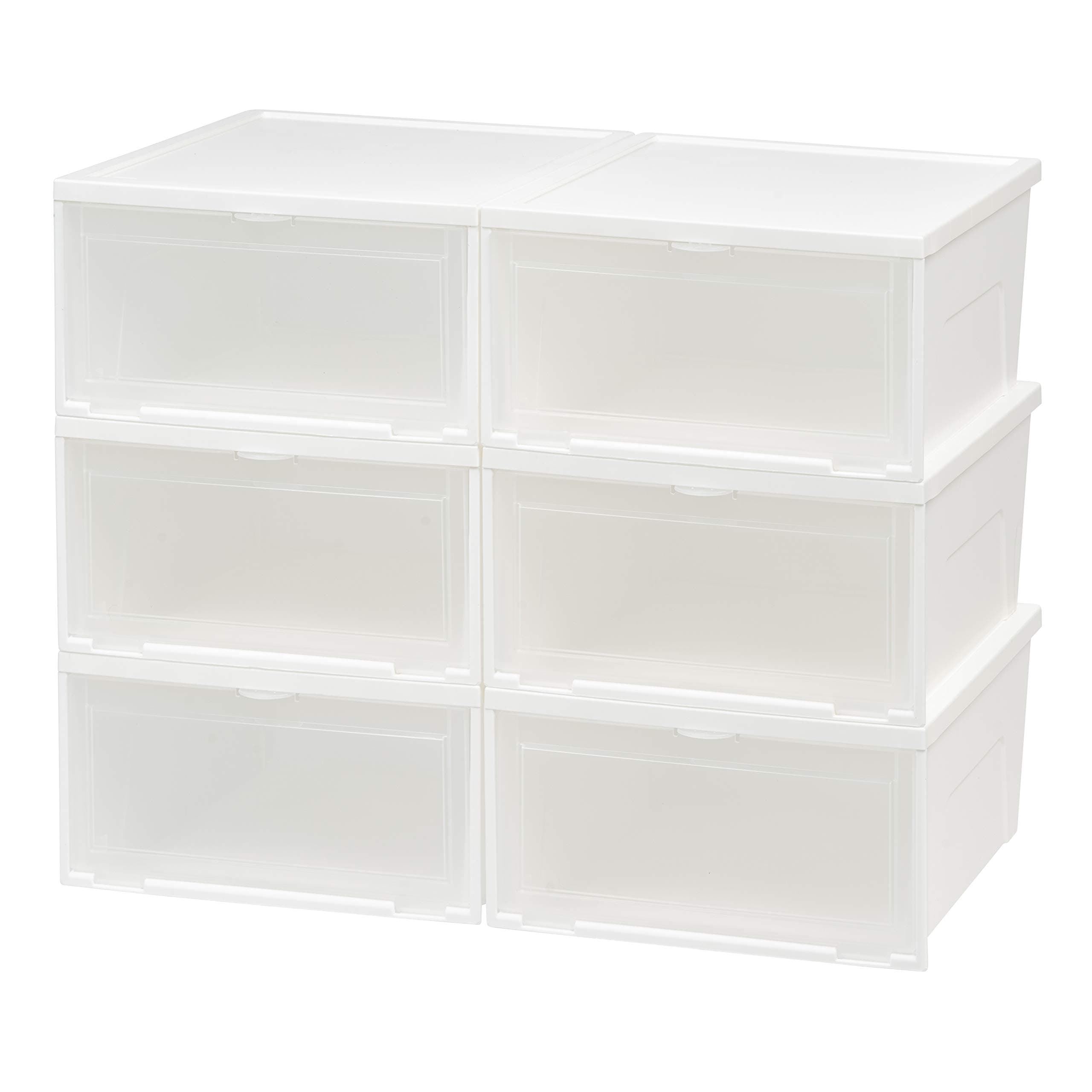 IRIS USA NSSb-W Front Entry Stacking Shoe Box, Wide, White, 6 Pack