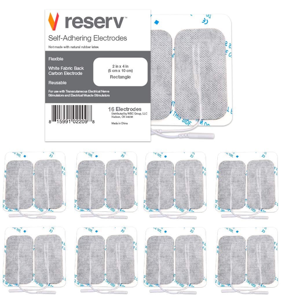 reserv 2" x 4" Rectangle Premium Re-Usable Self Adhesive Electrode Pads for TENS/EMS Unit, Fabric Backed Pads with Premium Gel (Latex Free)(16 Electrodes)