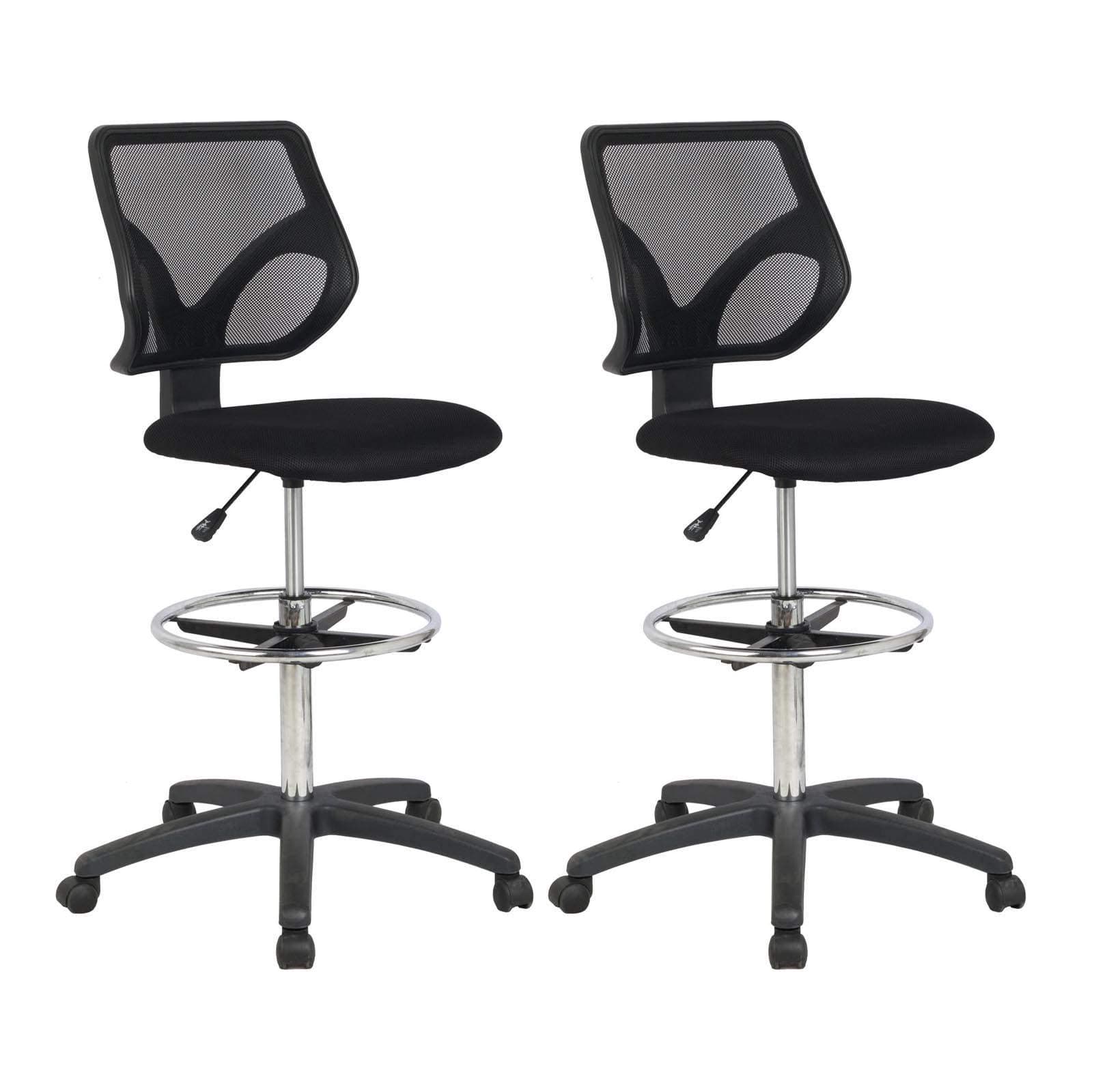 Cool Living Mesh Armless Fixed Upright Adjustable Drafting Chair, Black (2 Pack)