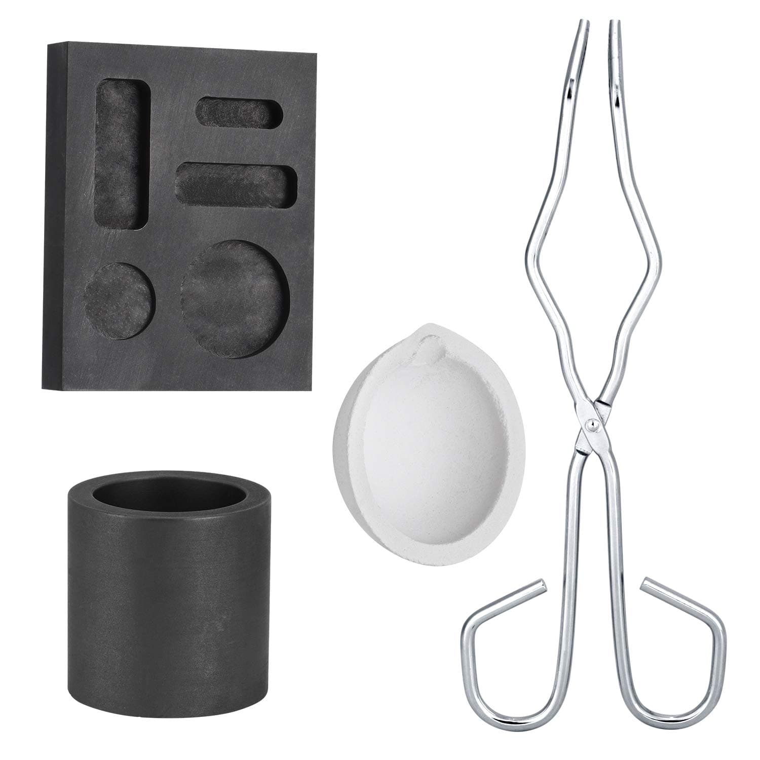 4 Pieces Graphite Torch ing Casting Kit, Ymiko Graphite Set High Purity Graphite Crucible Combo Ingot Torch ing Kit for Metal Gold Silver and Copper