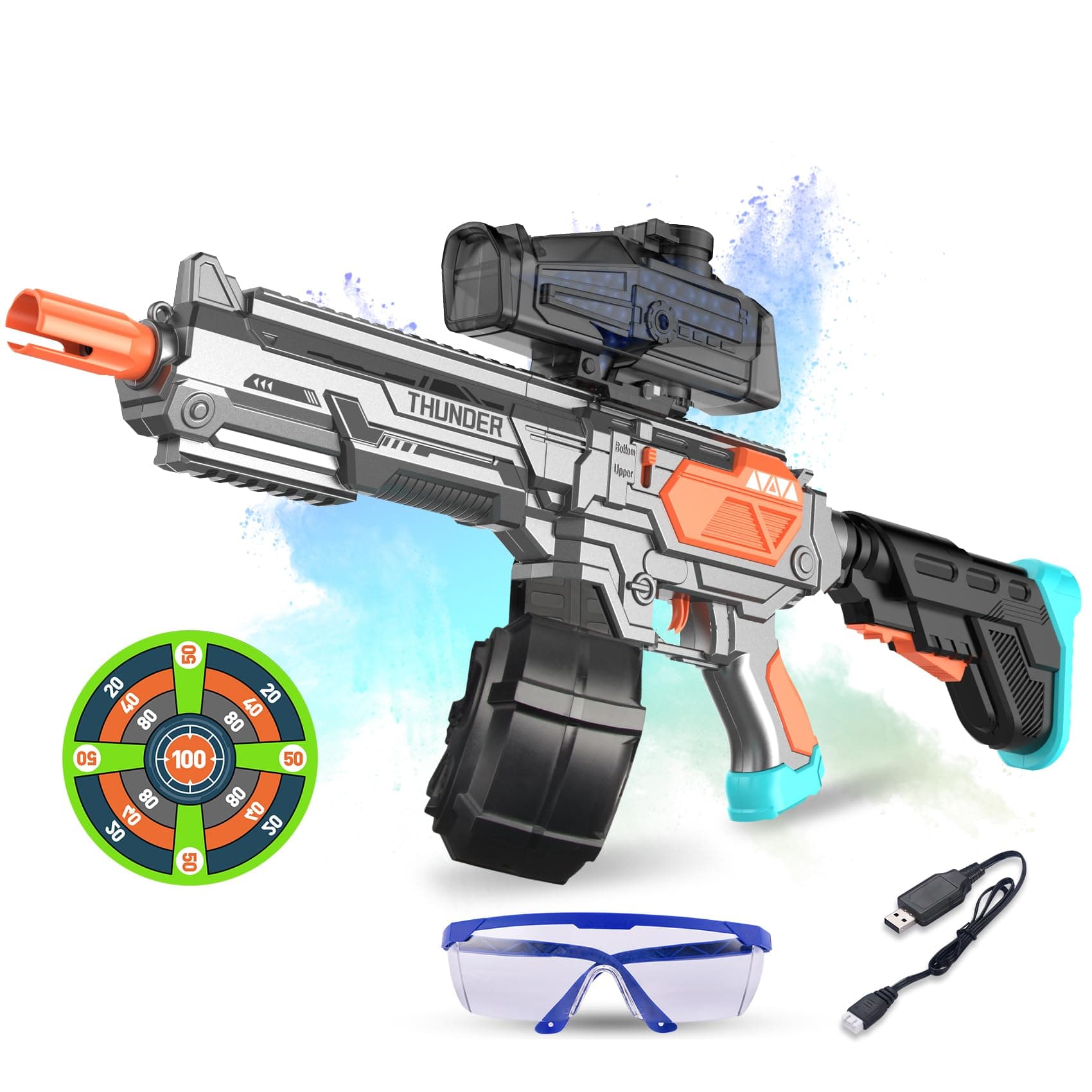 Large Gel Ball Blaster with Drum, Automatic and Manual Splatter Blaster, Electric Splat Blaster, Capacity Upgrade（Gray）