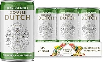 Double Dutch Cucumber & Watermelon Soda | Low Calorie Diet Soft Drink | 100% Natural Ingredients | Gluten Free, Vegan Friendly Premium Mixer Perfect For Gin, Vodka & Cocktails | 24 x 150ml Cans