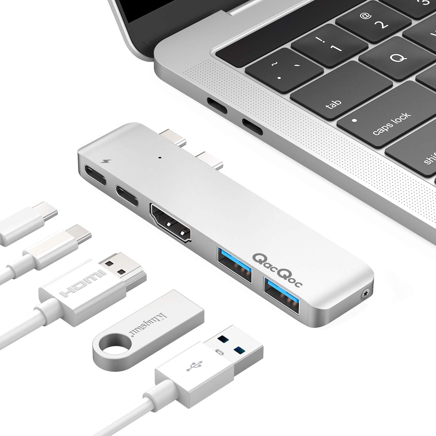 USB C to HDMI Hub, Type C Adapter 40Gbps Thunderbolt 3,4K@30Hz HDMI,Type C Data Transfer 2 USB 3.0,GN28A4 Aluminum Dongle Compatible with 2016/2017/2018 MacBook Pro 13" 15" (28A4 Silver)