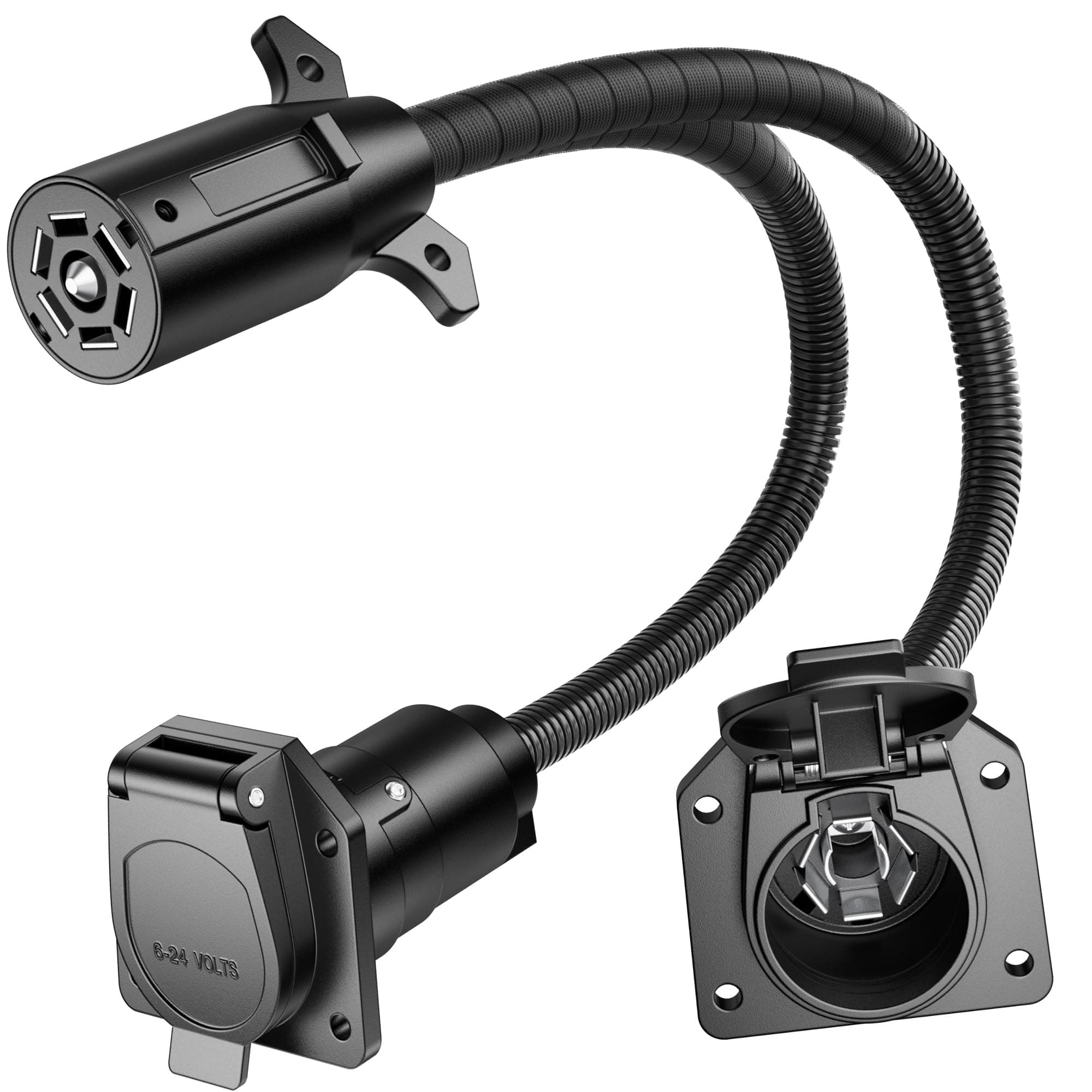 Oyviny 7 Way Y Splitter Trailer Adapter for Pulling Slide in Camper and Trailer, 7 Way Female to Dual 7 Way Male Trailer Connector 20.5 Inches