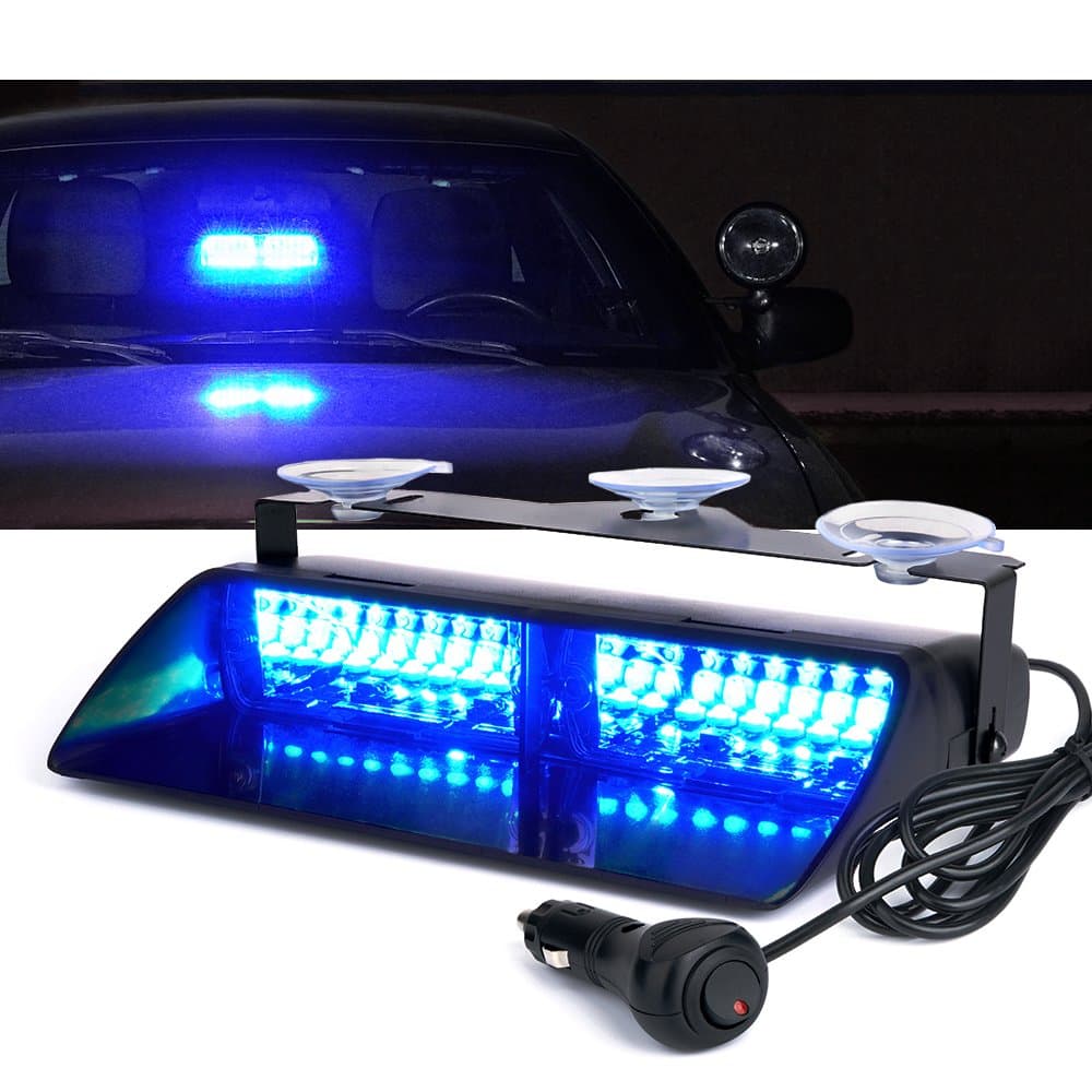 Xprite Blue LED Emergency Dash Strobe Light, Interior Windshield Safety Warning Police Lights w/Suction Cups, 12V Windshield Visor Light Bar for Police Law Enforcement Firefighter POV Vehicles Trucks
