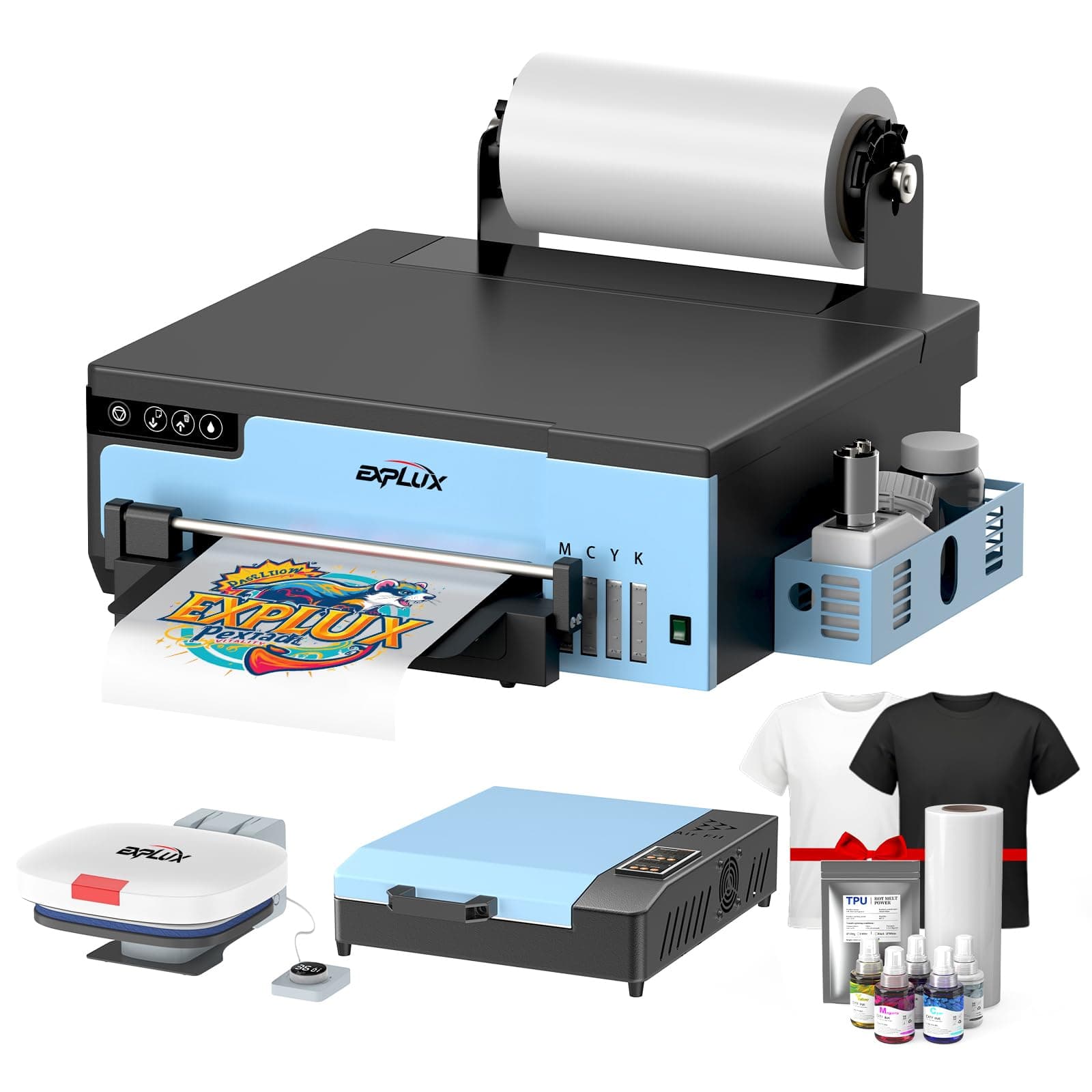 EXPLUX A4 DTF Printer,with XP600 printhead with Anti-Clogging Technology + 200% high Speed Printing,for DIY T-Shirt,Other Textiles,2-Year Ink Included