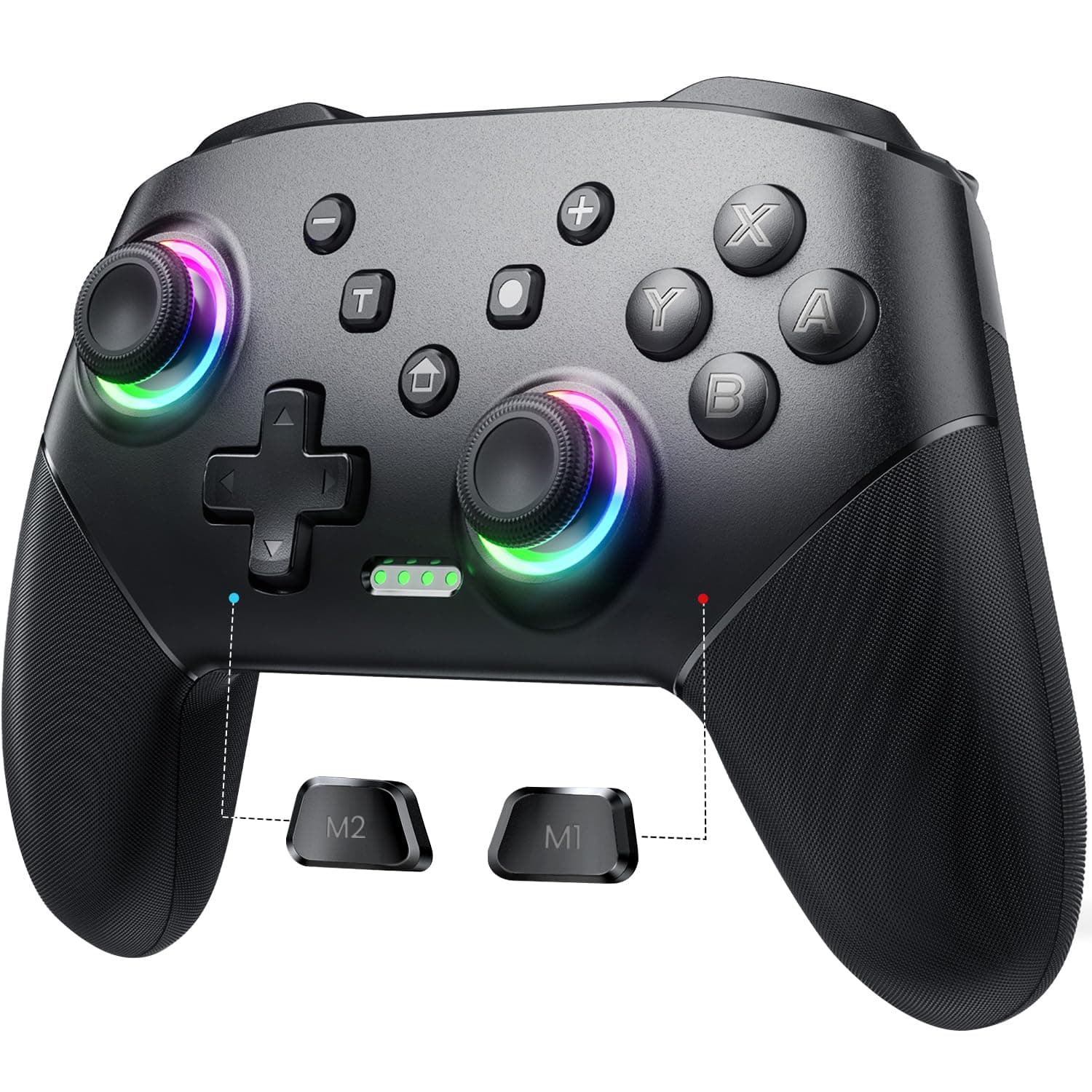 VOYEE Wireless Switch Controllers, Pro Controller for Lite/OLED/Windows PC/iOS/Android, One-Key Pairing Gamepad with 9-Color RGB LEDs 1000mAh Battery 6-Axis Motion Wake Up Function