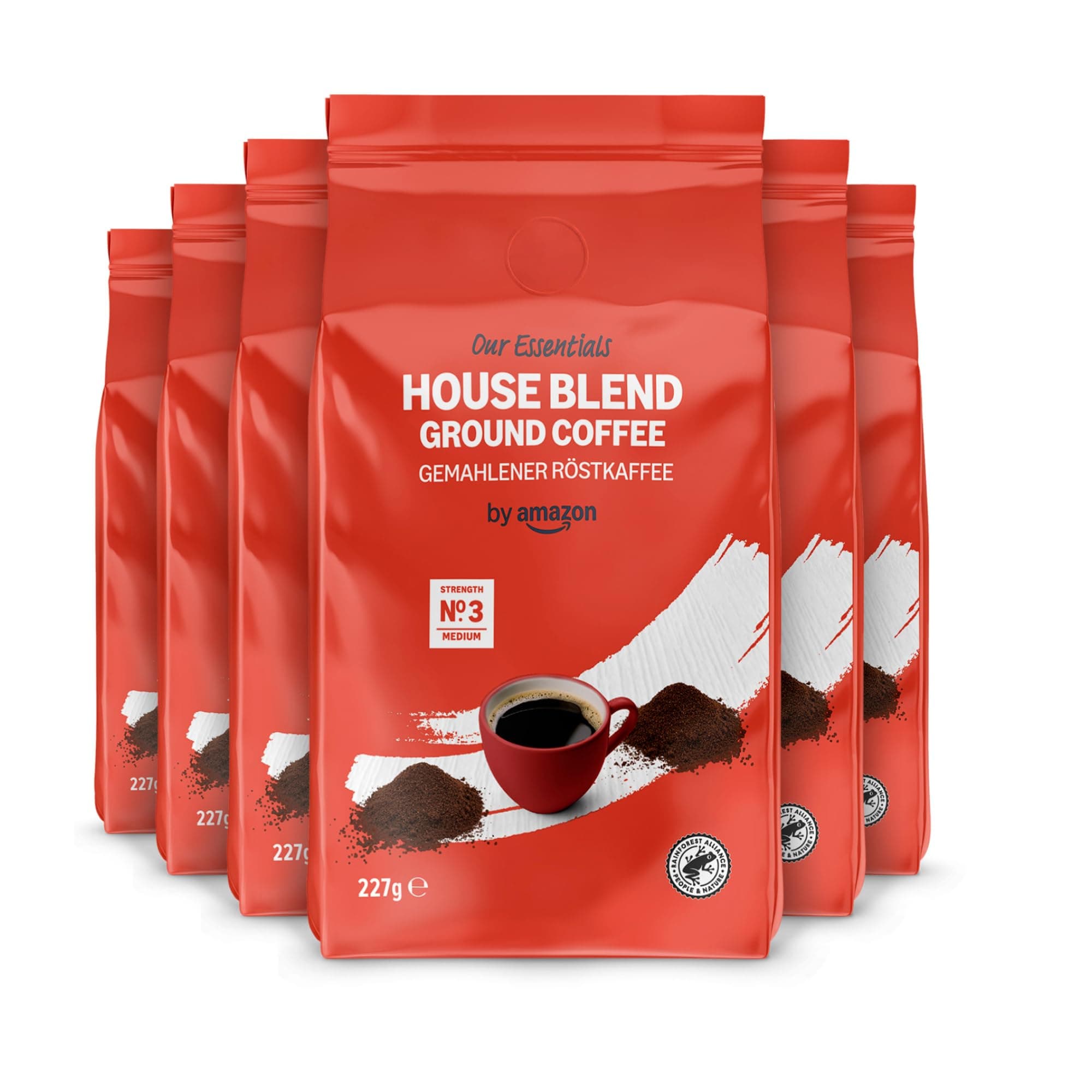 by Amazon House Blend Ground Coffee, Medium Roast, 1.36 kg (6 Packs of 227g)- Rainforest Alliance Certified