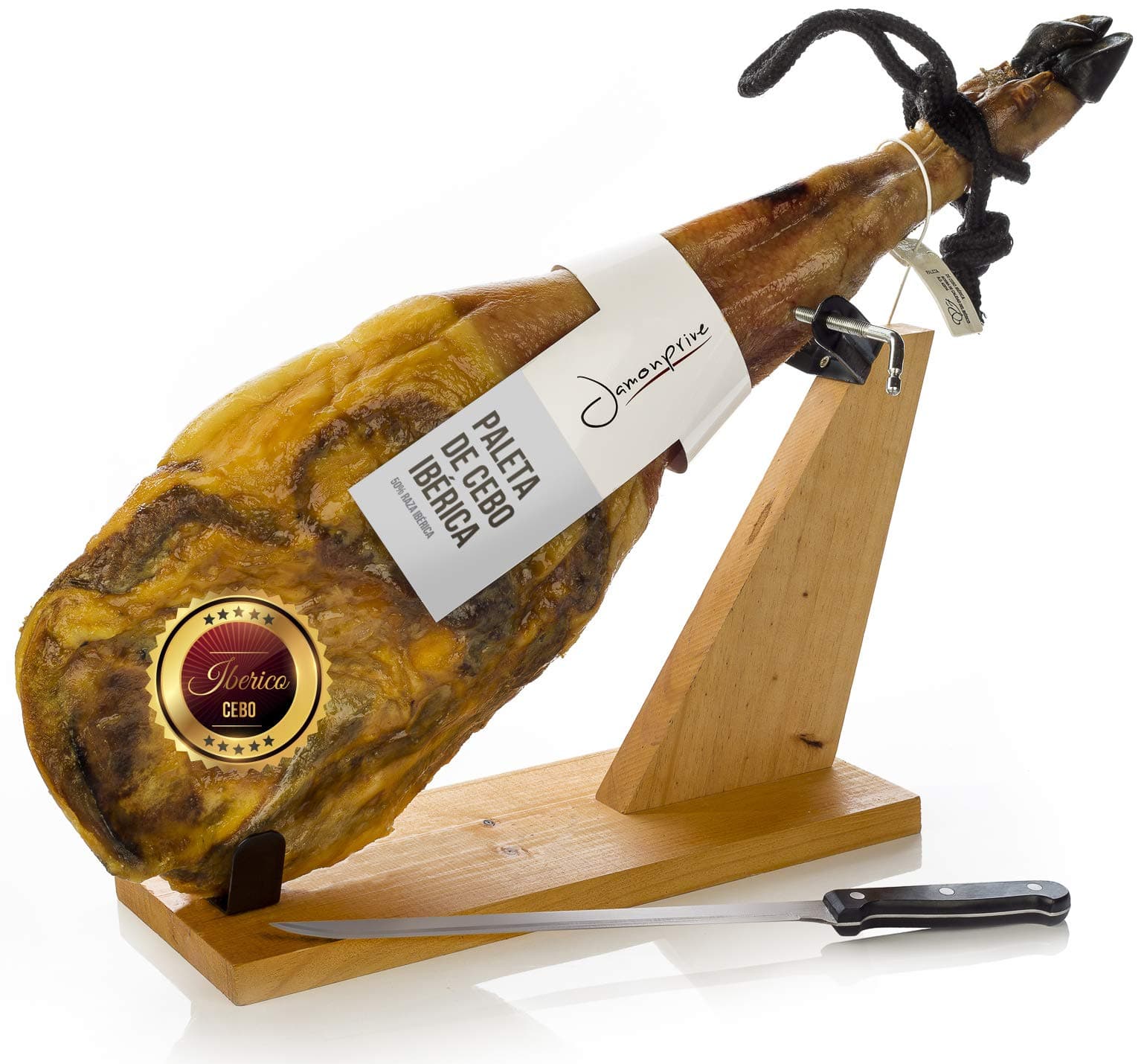 Iberico Ham (Shoulder) Grass-fed 4-4.5 Kg + Ham Stand - Pata Negra Spanish Jamon (Paleta Iberica Cebo)