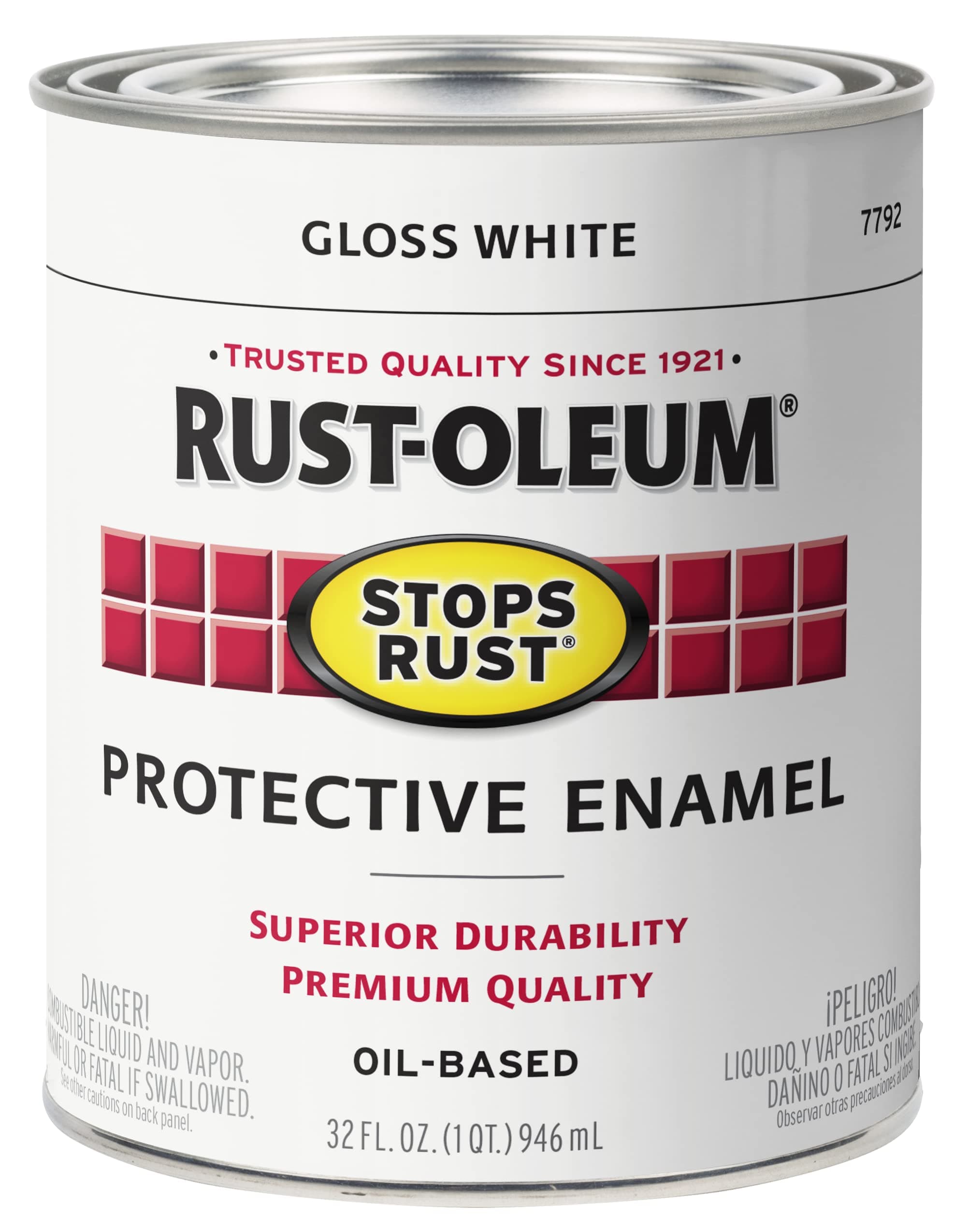 7792502 Stops Rust Brush On Paint, Quart, Gloss White, (Pack of 1)
