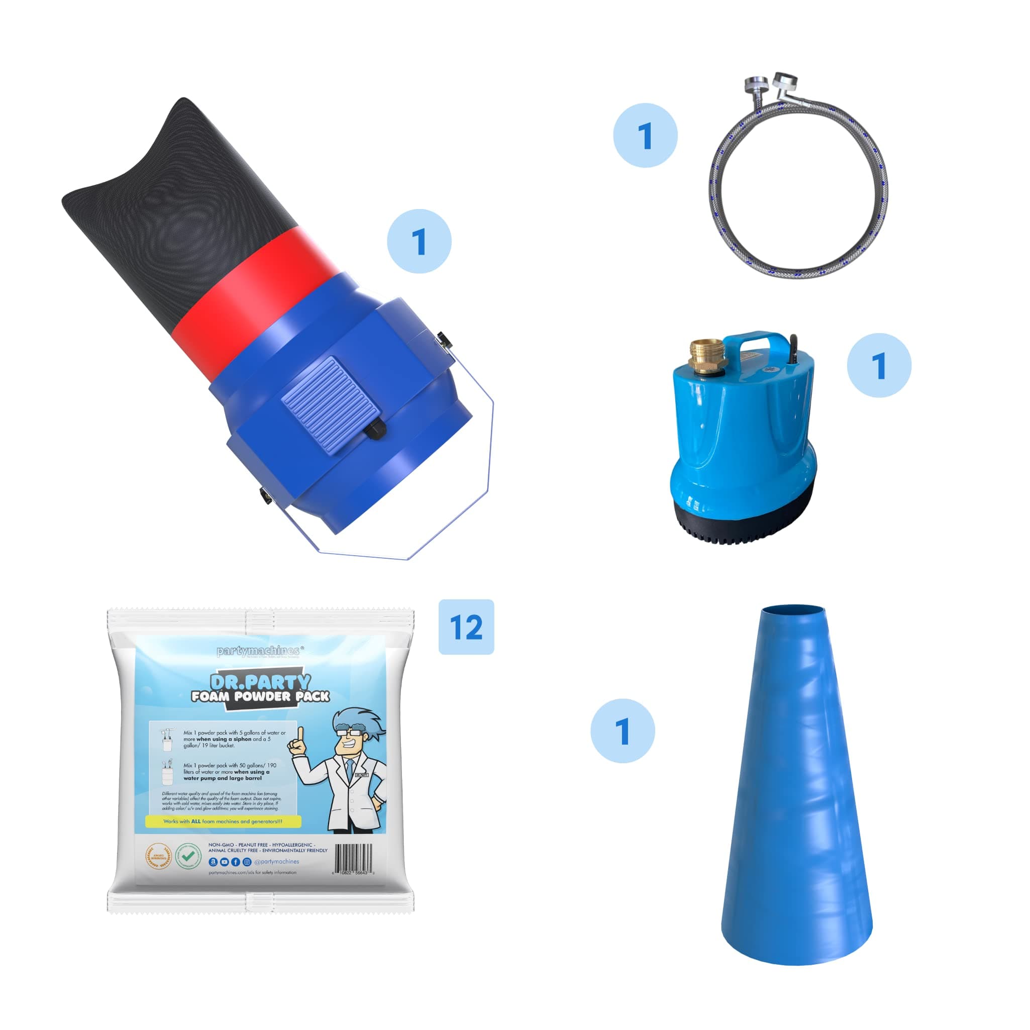 Foam Party Super E Foam Machine w/Pump, Hose, 12 Foam Powder Packs, Cannon & Dumping Sock