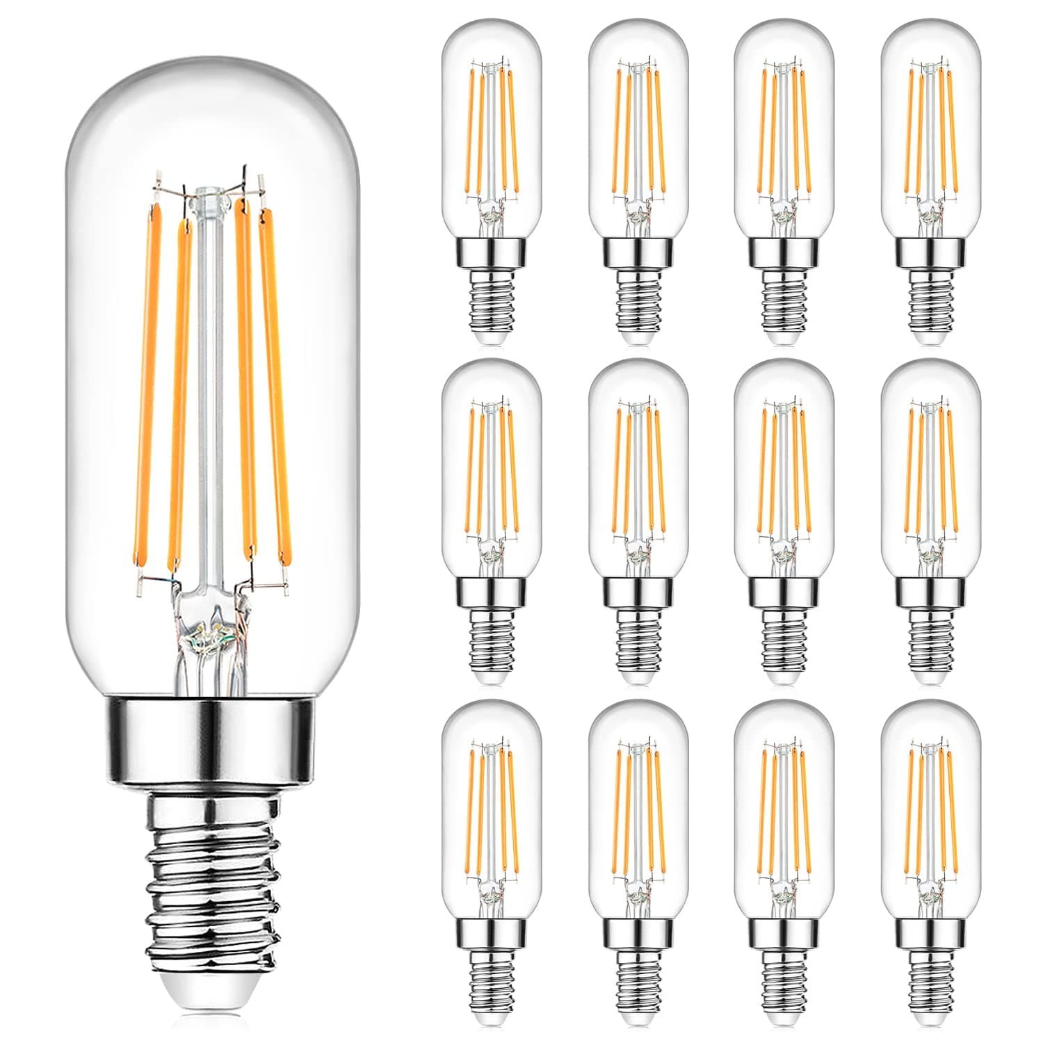 BrighteverDimmable T6 LED Bulbs 60W Equivalent, 6W 600lm E12 Edison Light Bulb Candelabra Base, 2700K Warm White, Clear Vintage Tubular Bulb, Small Filament Bulb for Chandelier Ceiling Light, 12-Pack