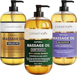 - Cosmetasa Massage Oil Set - Arnica & Peppermint Sore Muscle Relief, Cellulite & Lavender Body Massage Oils - Gua Sha Therapy