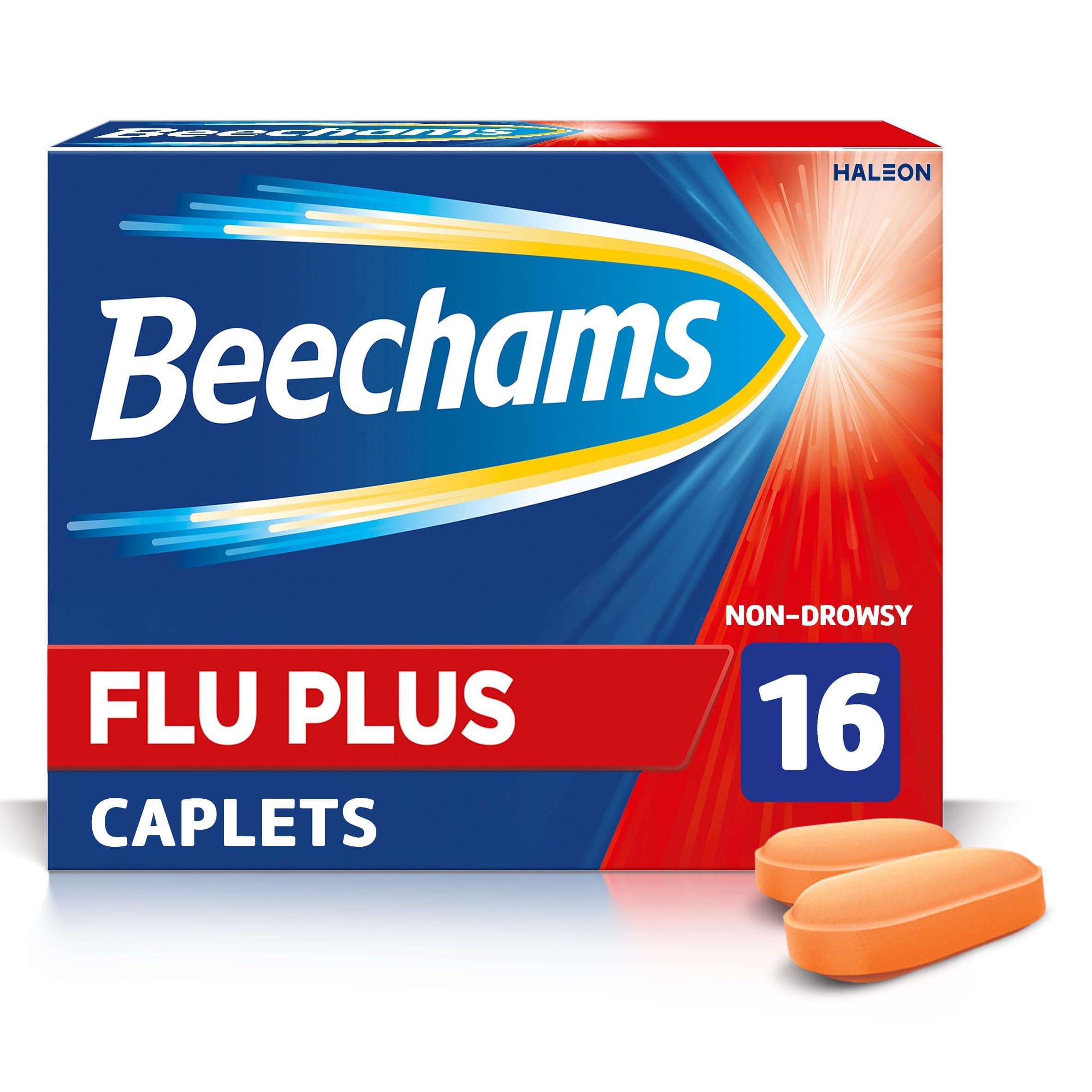 Beechams Flu Plus Caplets, Cold & Flu Relief Medicine for adults, with Paracetamol, 16s