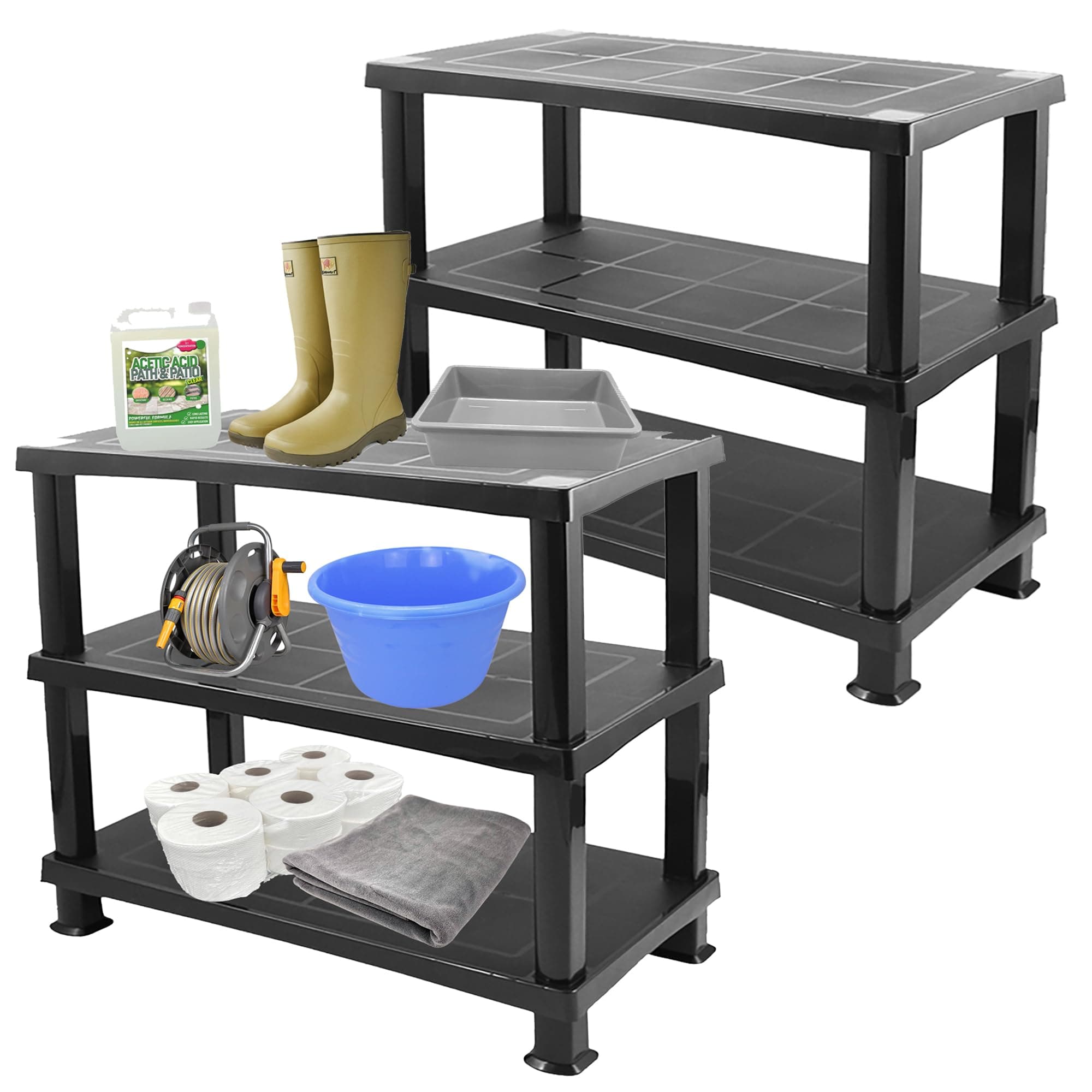 3 Tier Plastic Shelving Unit Multipurpose Storage Shelves For Home & Garage Racking Shelf, Tools, Paint, Stationary & Parts (1)