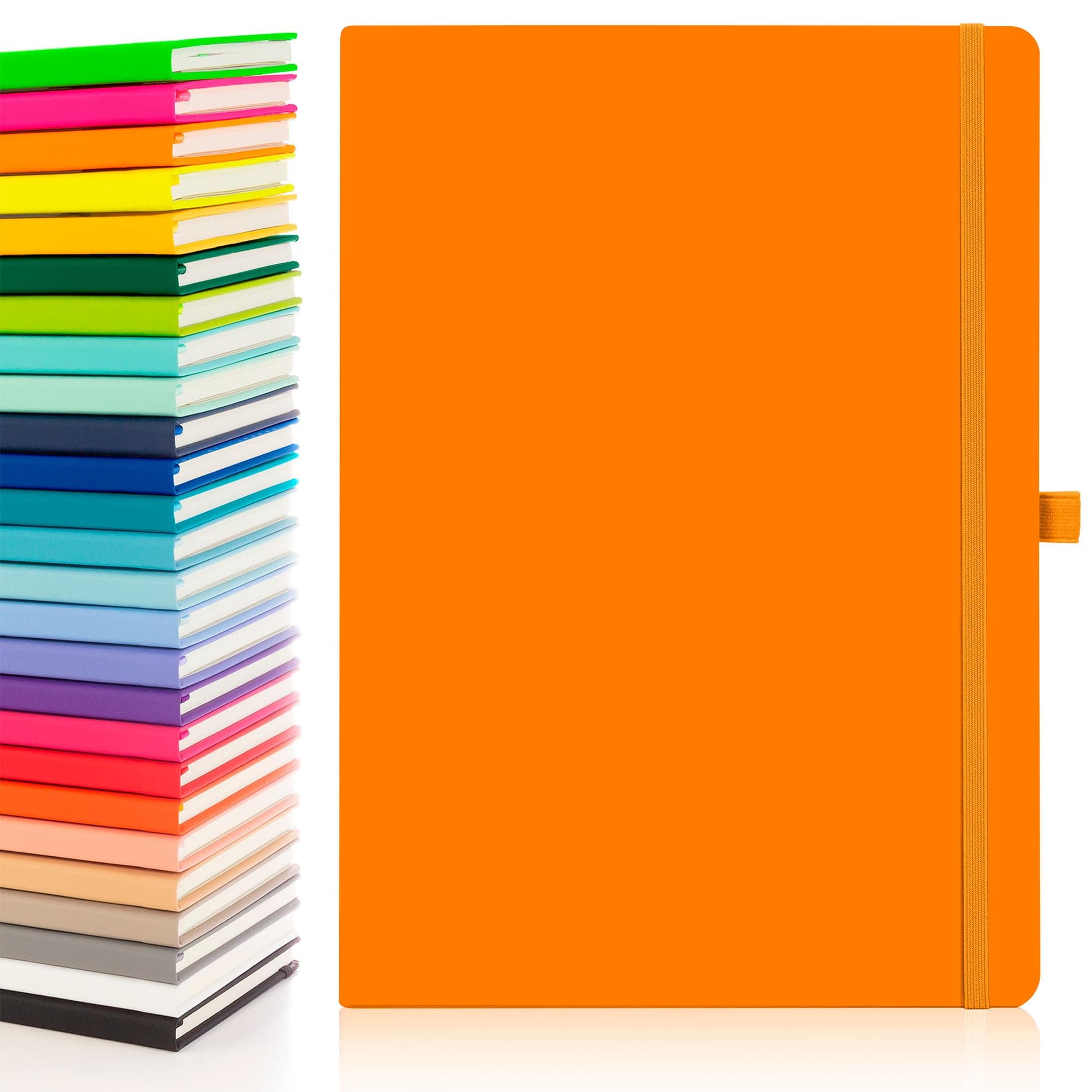Notes London Eco A4 Notebook with Lined Pages, Pen Loop, Ribbon, Date Marks and Paper Pocket, Medium Hardback Journal, Note, fluorescent, sustainably sourced paper (Neon Orange)The Forest Stewardship Council