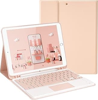 LAMA Wireless Keyboard Case with Touchpad for iPad 10.2" 9th 8th 7th Generation, Detachable Bluetooth Keyboard with Pencil Holder for iPad 10.2 Inch/iPad Air 10.5"(3rd Gen)/iPad Pro 10.5 in, Pink