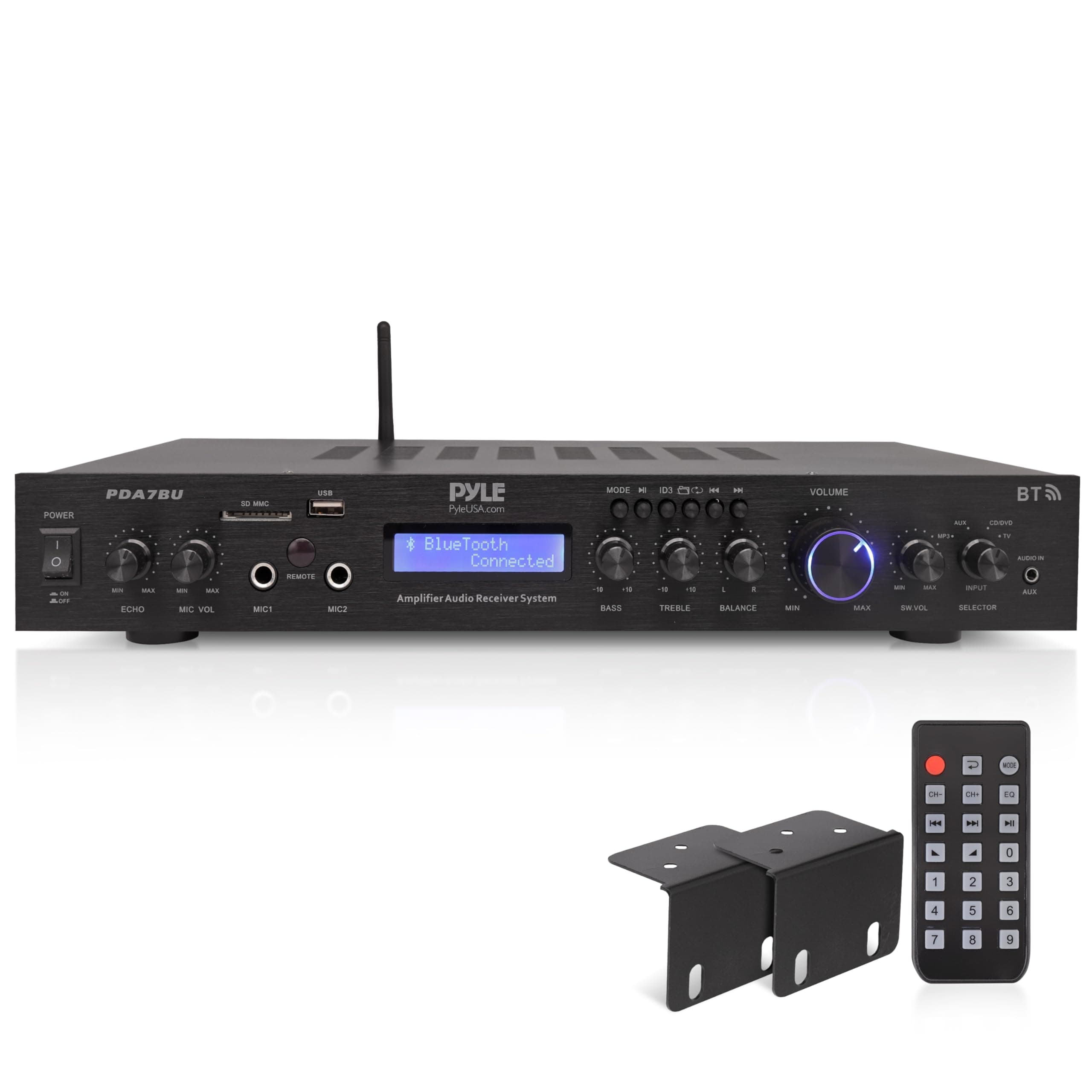 5 Channel Rack Mount Bluetooth Amplifier Receiver - Home Theater Amp, Speaker Amplifier, Bluetooth Wireless Streaming, MP3/USB/SD/AUX/FM Radio, 200Watt, w/Digital ID3 LCD Display from - PDA7BU.5