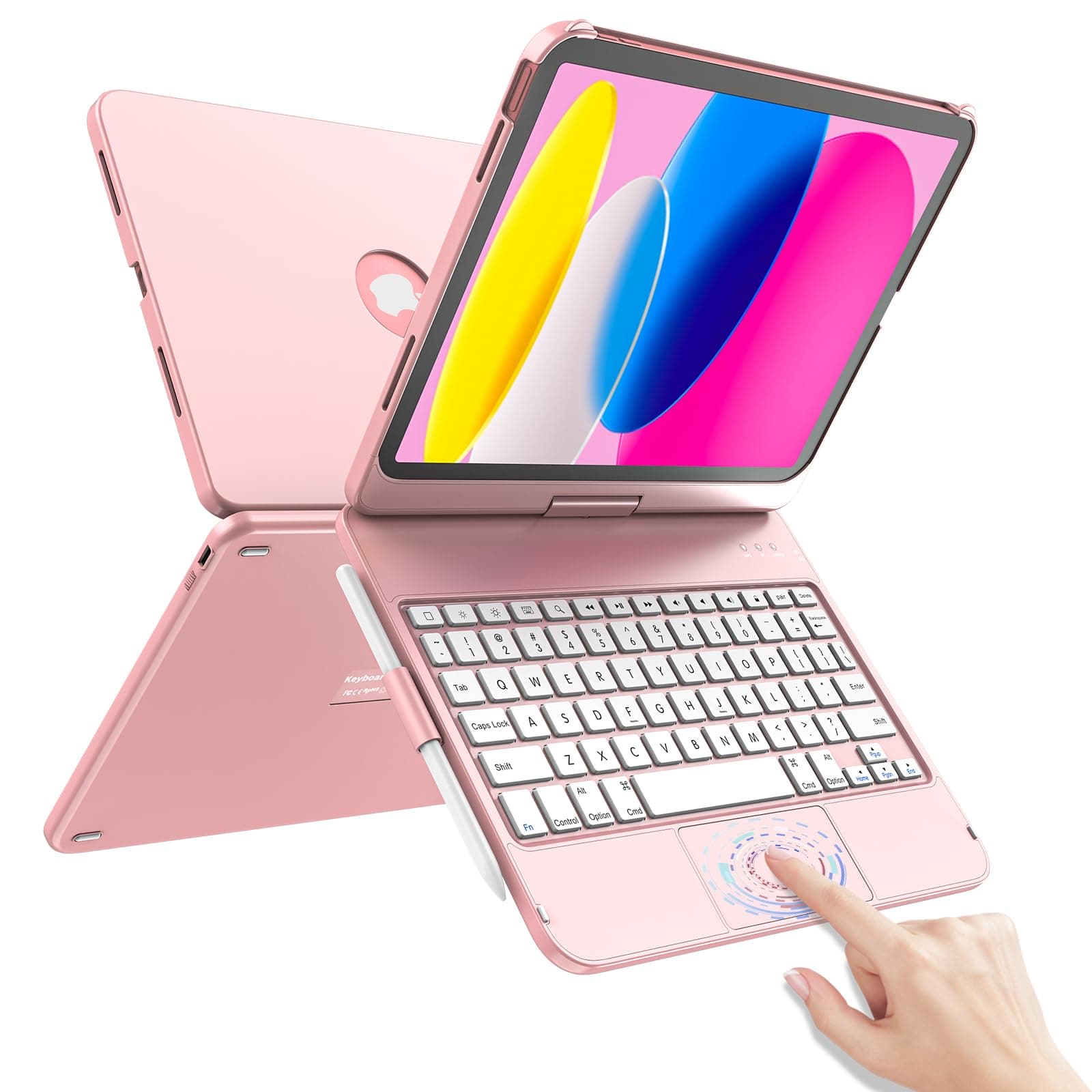 for iPad 10th Generation Case with Keyboard 10.9" 2022 & 11th (A16) 2025, Touch Trackpad Keyboard Case for 11/10th Generation-360° Rotate,Pencil Holder, Keyboard for iPad 10th Gen, Rose Gold