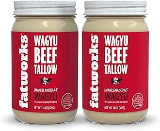 Fatworks 100 % Pure A5 Japanese Wagyu Tallow, Ultimate Brisket Flavorizer, Certified A5 Wagyu, KETO, PALEO, CARNIVORE, WHOLE30 friendly, Non Hydrogenated- 14 oz. (2 Pack)