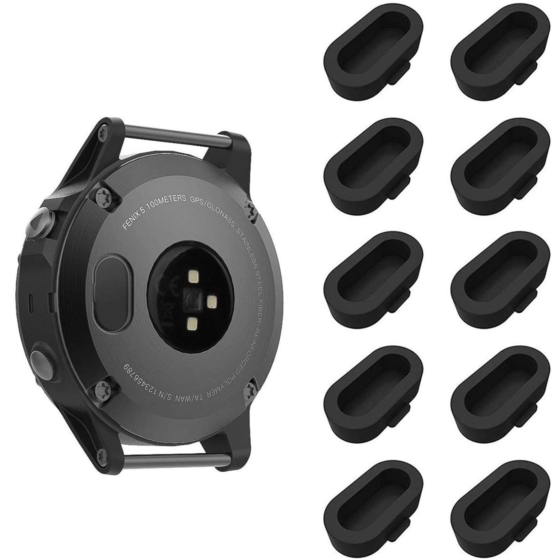 10 Pack Dust Plug Compatible with Garmin Fenix 7/7S/7X/ 5/5S/5X/6/6S/6X/6 Pro/6S Pro/6X Pro/Forerunner 935/Vivoactive 3/4/Venu,Silicone Charger Port Protector Anti Dust Plugs Caps Cover (Black)