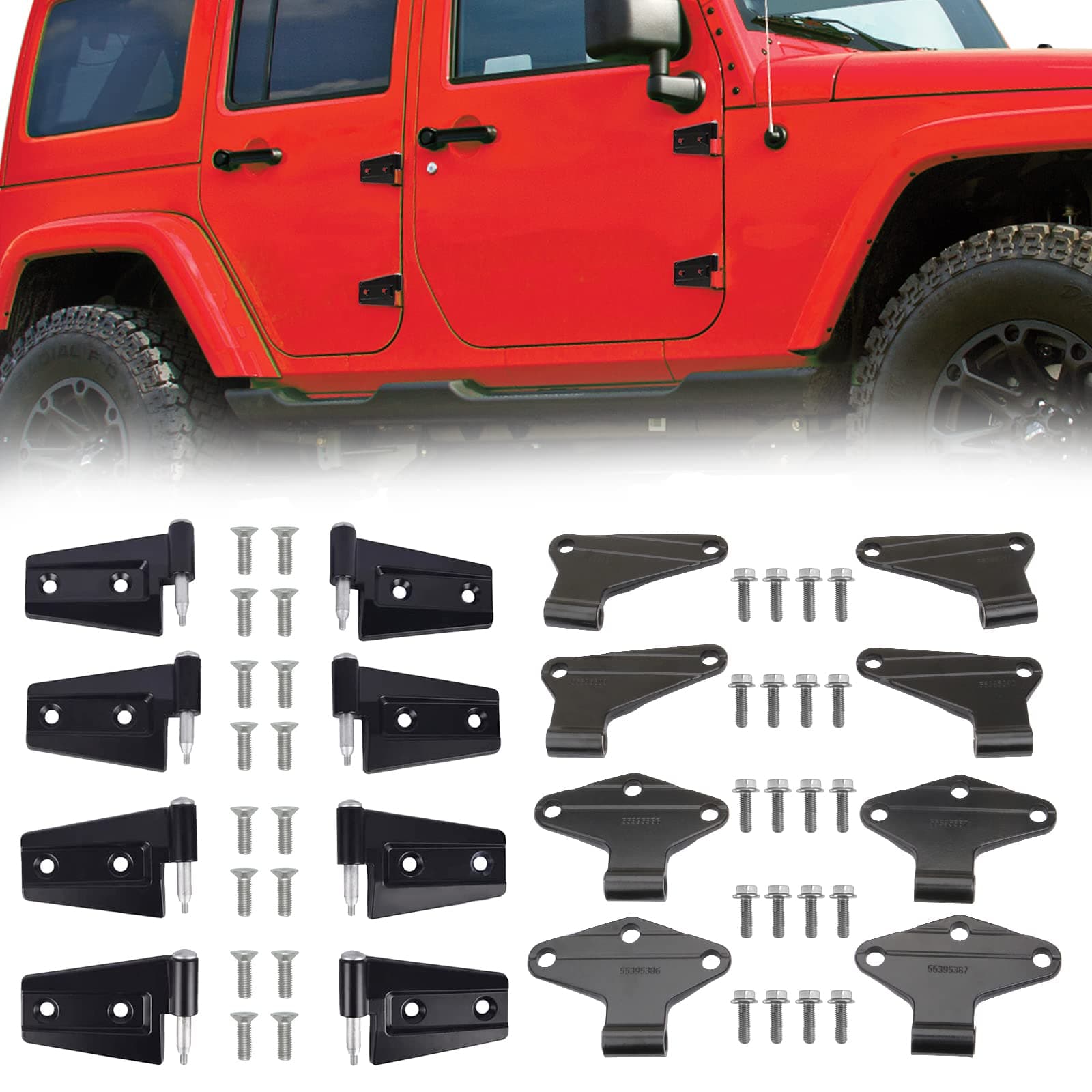 4 Door Hinge Assembly Kits Compatible with 2007-2018 Jeep JK Jeep Wrangler Inside and Outside, 16PCS with 36bolt