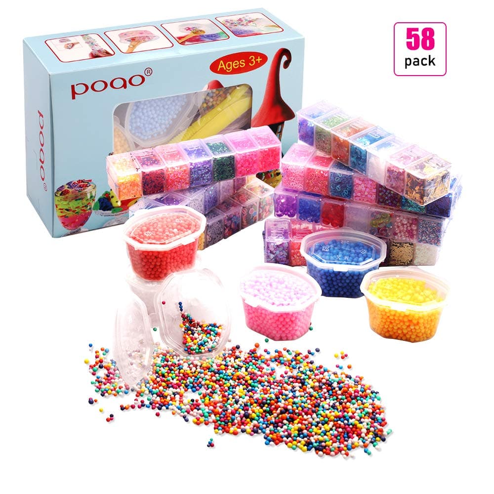 Slime Supplies Kit, 58 Pack Slime Beads Charms Include Foam Balls, Fishbowl Beads, Glitter, Fruit Slices, Rainbow Pearls, Sugar Paper, Slime Tools for Slime Making Art DIY Craft