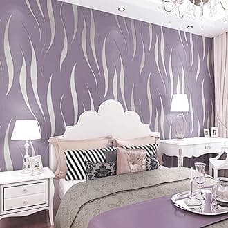 Trafagala 3D Effect Embossed Wallpaper Non-Woven Wave Stripes Roll for Livingroom Bedroom Kitchen Purple